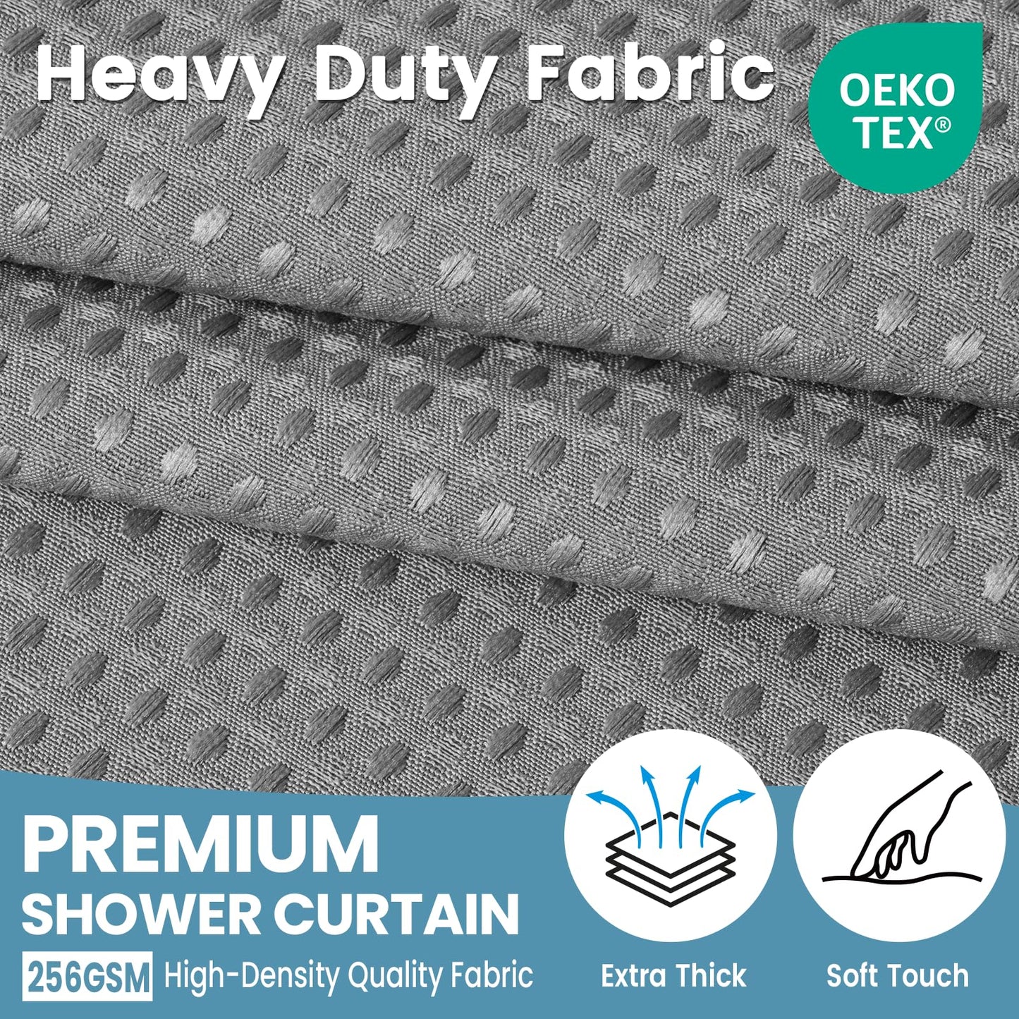 EUTXL Heavyweight Stall No Hook Shower Curtain with Snap in Liner,256GSM Waffle Weave Shower Curtains for Bathroom,60W x 74H,Grey