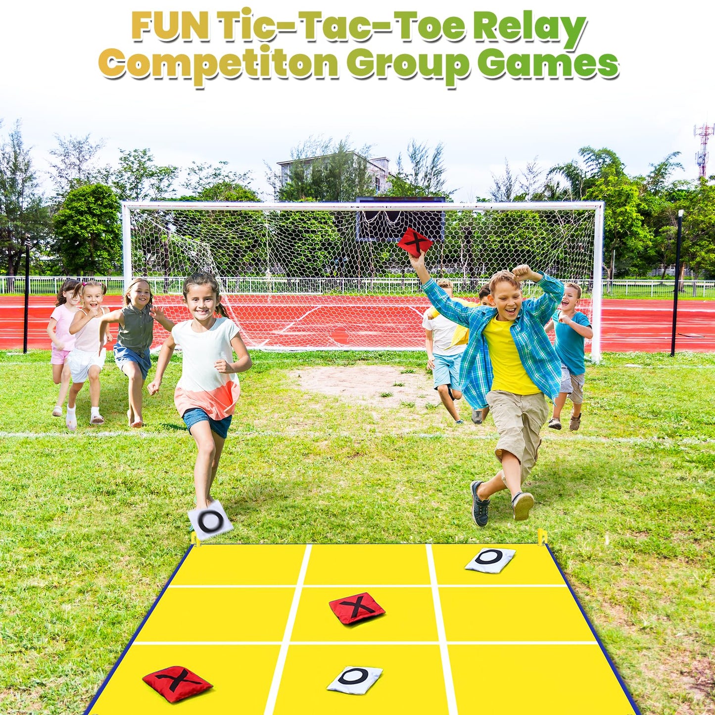 2-in-1 Giant Bean Bag Toss & Large Tic Tac Toe Outdoor Games for Kids Adults-4.5ft Giant Outside Lawn Yard Camping Field Day Games for Kid Family-Backyard Fun Carnival Beach Picnic Party Outdoor Game