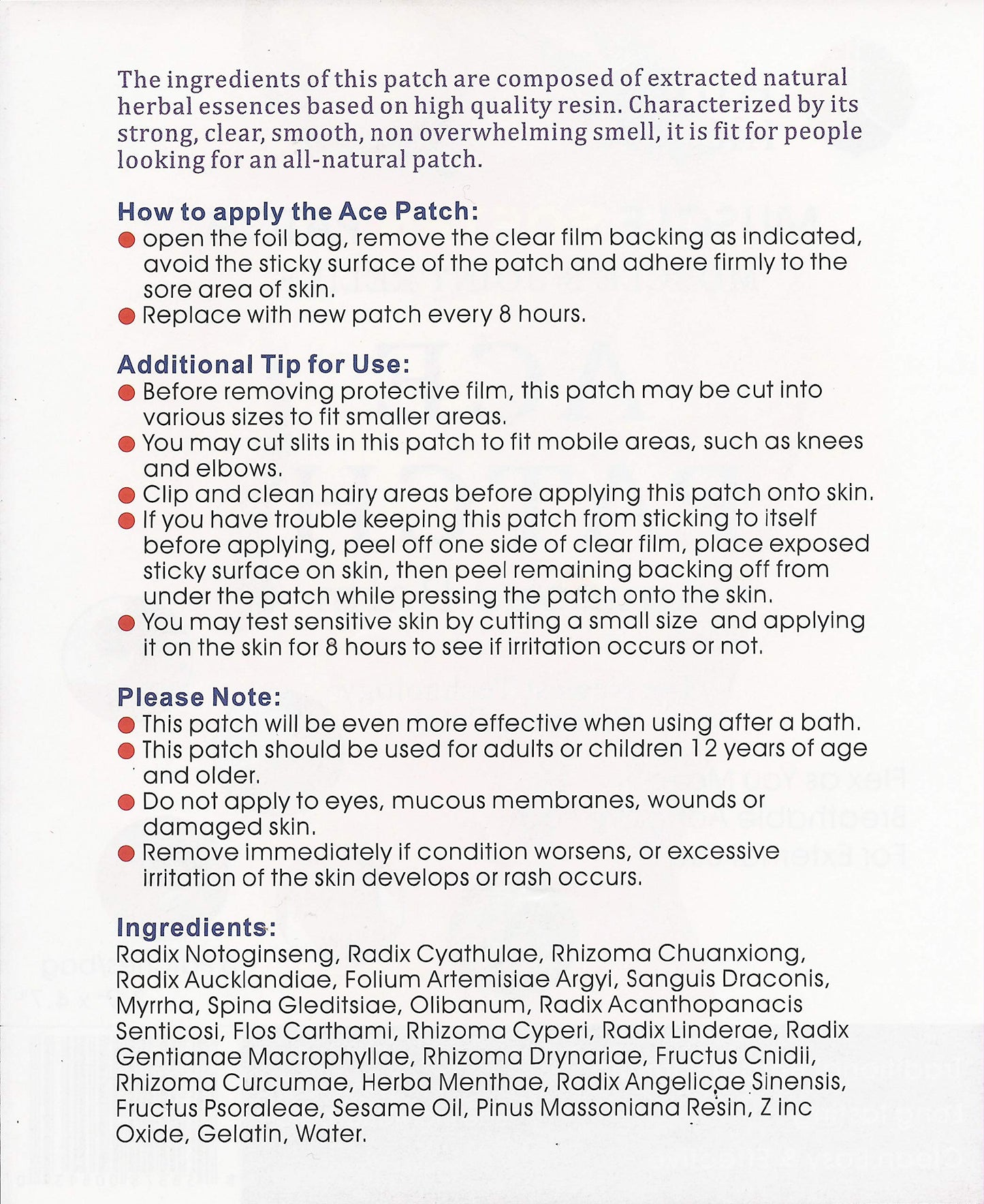 Ace Patch Aqueous Balm (Formerly Known as Pain Goodbye Patch) - 10 Pack