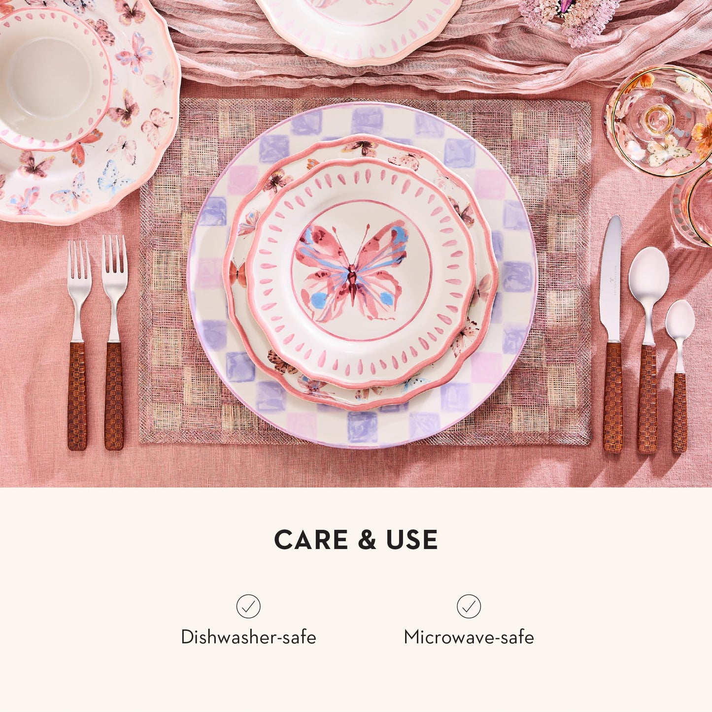 MACKENZIE-CHILDS Round Platter, Dishwasher-Safe and Microwave-Safe Stoneware Serving Platter, Lilac Check