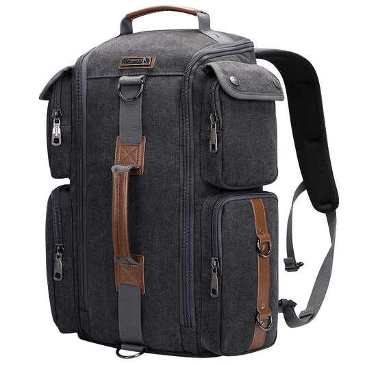 WITZMAN Travel Backpack for Men and Women Carry On Canvas Backpack Duffel Bag for Airplanes Fit 17 Inch Laptop (6661 canvas black)