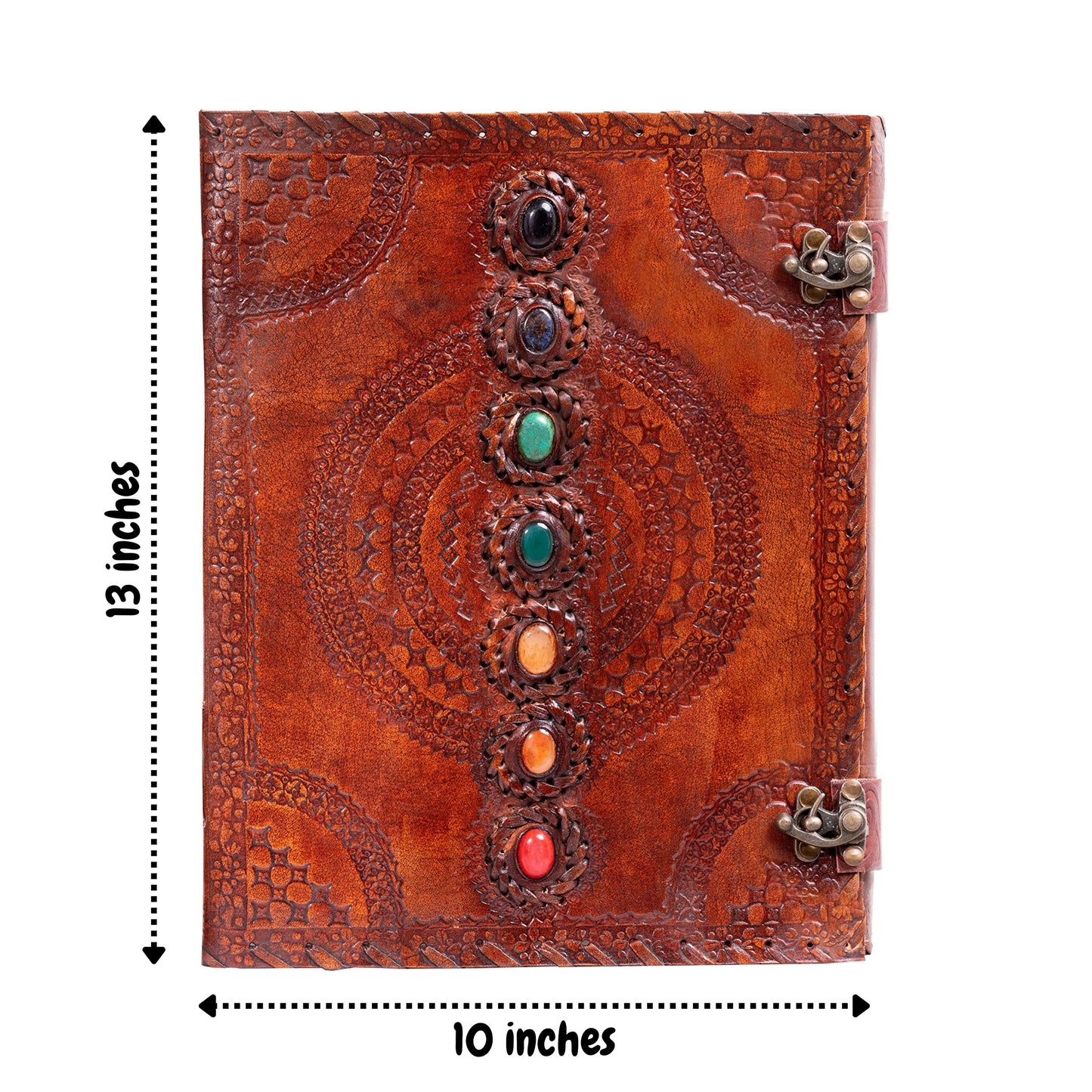 Hell Blues Leather Unlined Bound Journal 13 x 10 inches Large Rustic Diary Seven Chakra Medieval 7-Stone Embossed Handmade Sketchbook Vintage Writing Notepad (200 Pages)