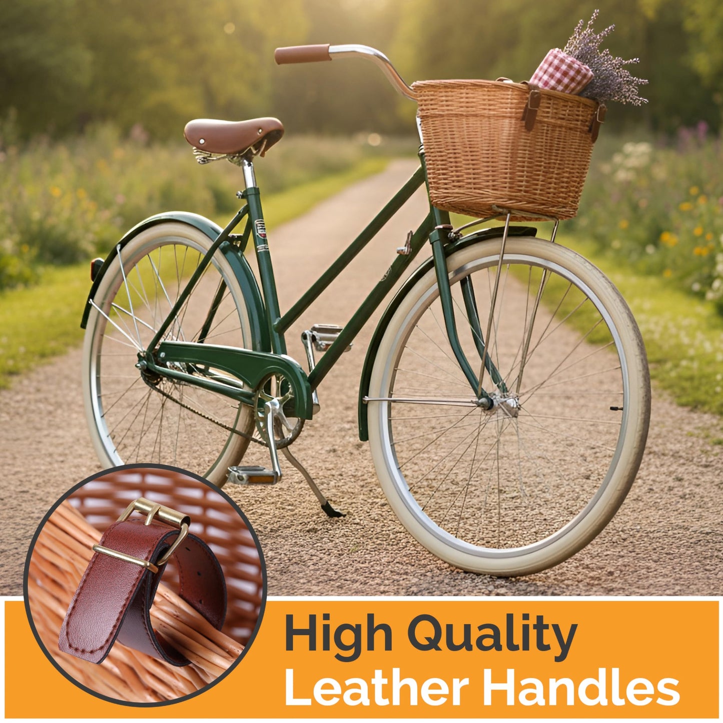 Wicker Front Bike Basket Cargo for Men and Women – Fits Most Bicycles, Beach Cruisers and Ebikes, Lightweight Bicycle Storage Basket with Adjustable Straps, Light Brown