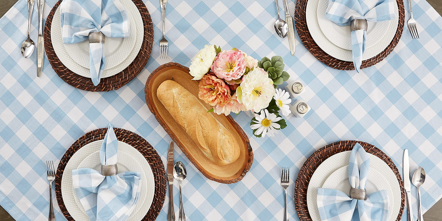 DII Buffalo Check Collection, Classic Farmhouse Tablecloth, 60 x 104, Light Blue & White