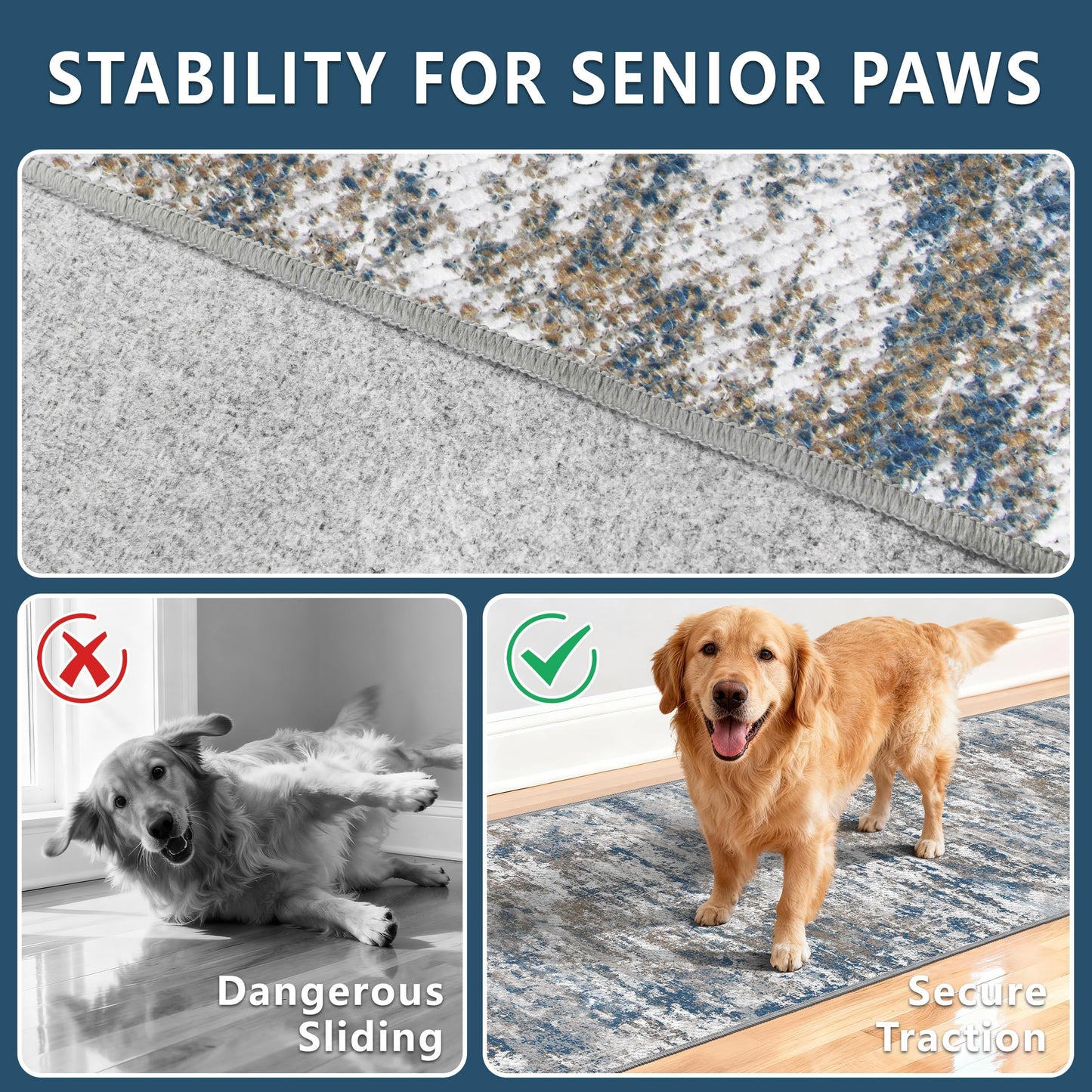 TTelephant Washable Carpet Runners for Hallway 12ft-Non Slip Floor Runners for Dogs, Abstract Hallway Runner Rug with ‌Silicone Backing, Stain Resistant Rug for Indoor High Traffic,2.6x12,Multi