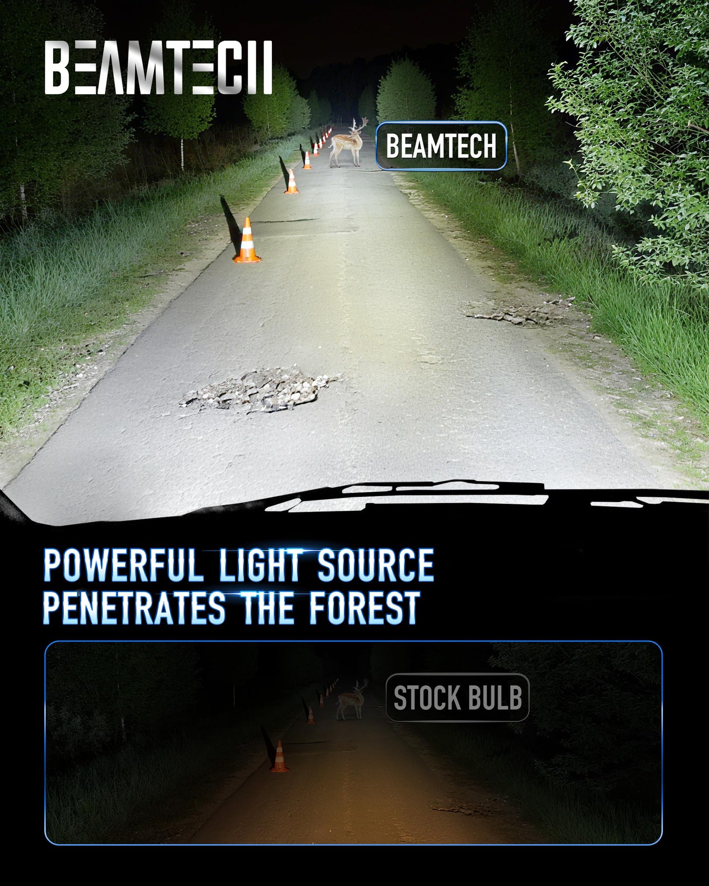 BEAMTECH H11/H9/H8 Bulbs, 900% Brighter Canbus Ready 6500K White Light or Fog Light, 2 Bulbs.