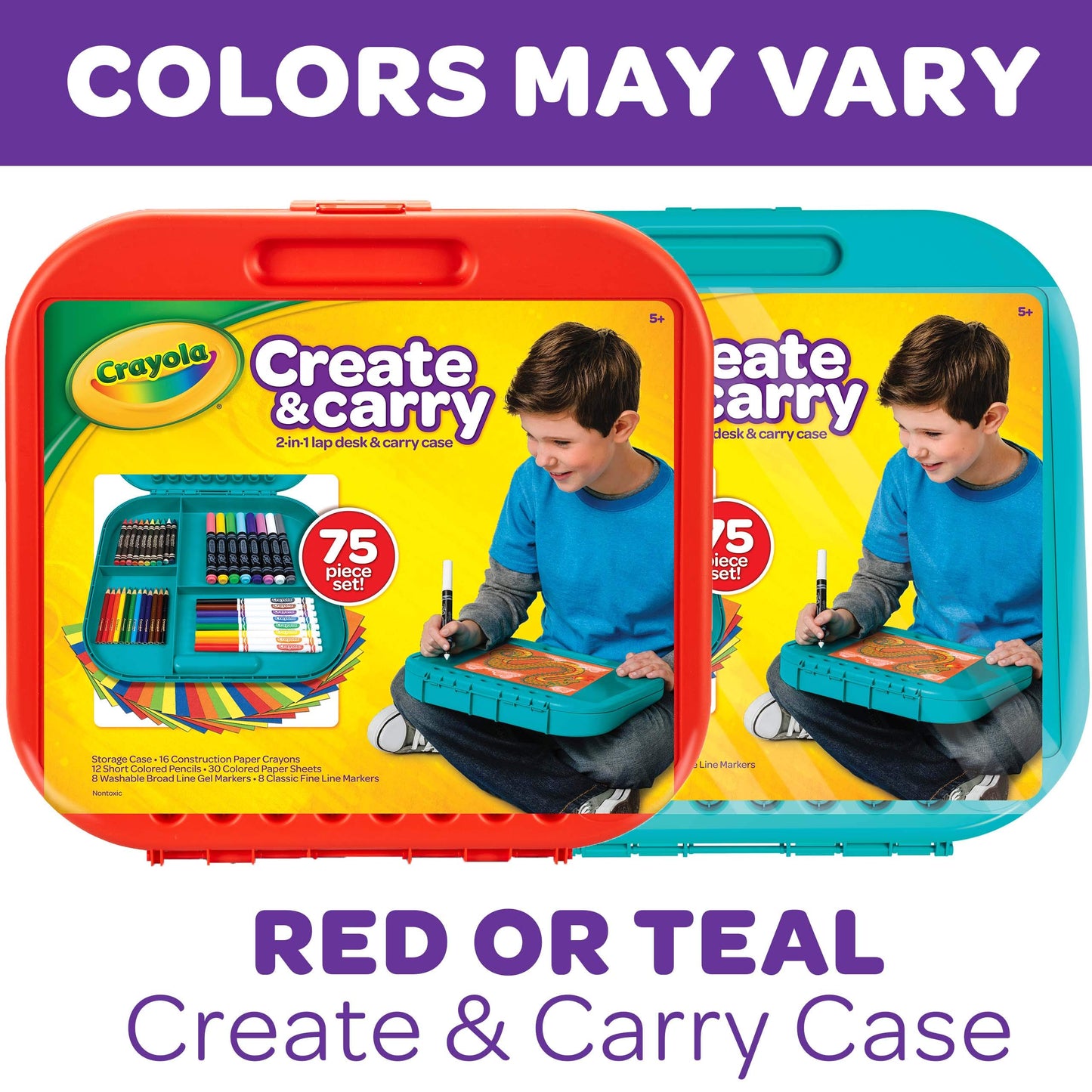 Crayola Create 'N Carry Travel Art Set for Kids (75pcs), 2-in-1 Lap Desk & Carrying Case, Holiday & Christmas Gifts for Kids, Art Supplies Kit for Crafting, Drawing & Coloring, Pack of 4