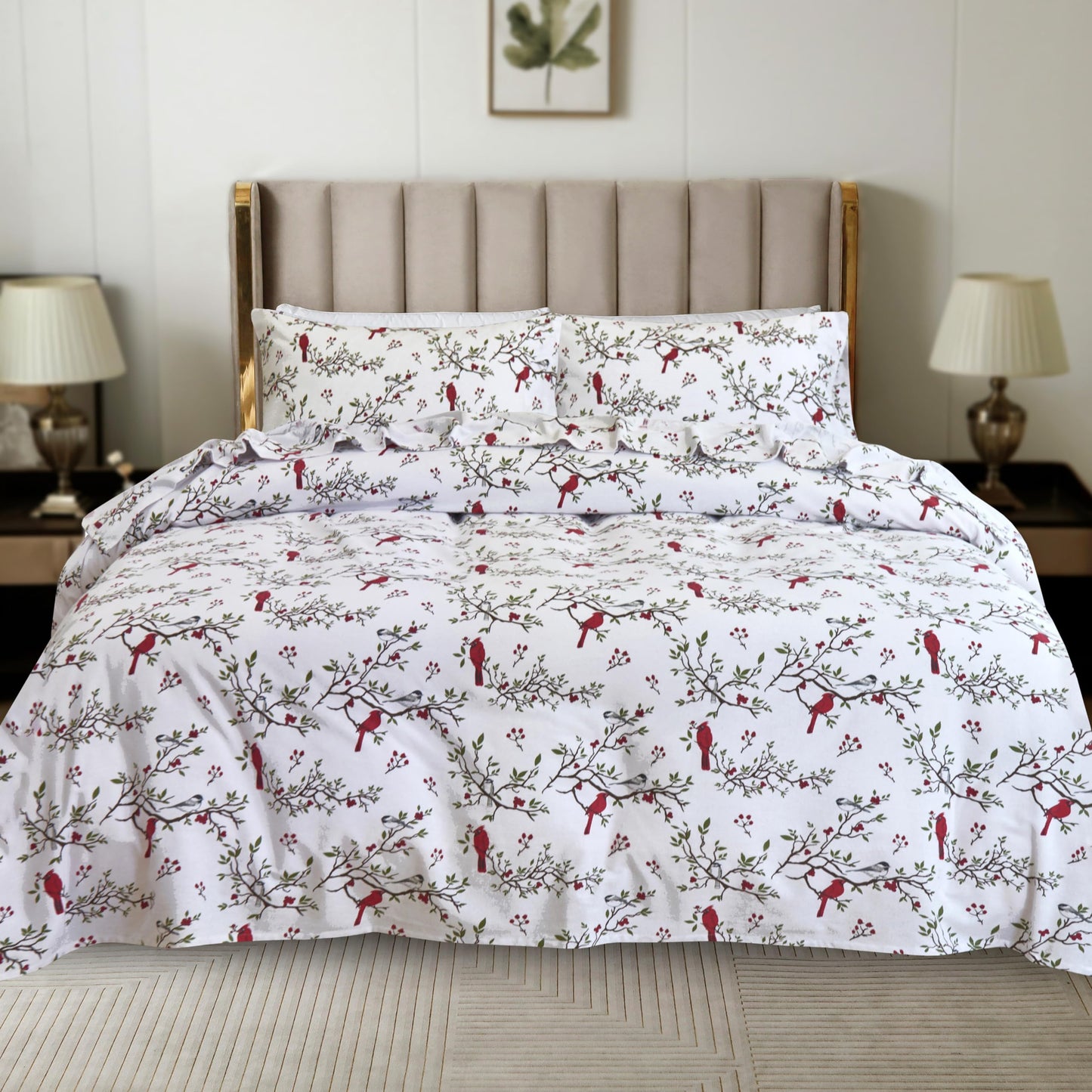 Elegant Comfort Ultra Soft 4-Piece 100% Turkish Cotton Flannel Sheet Set - Holiday Christmas Flannel Sheets, Warm and Cozy Premium Quality, Deep Pocket Fitted Sheet- King, Cardinal