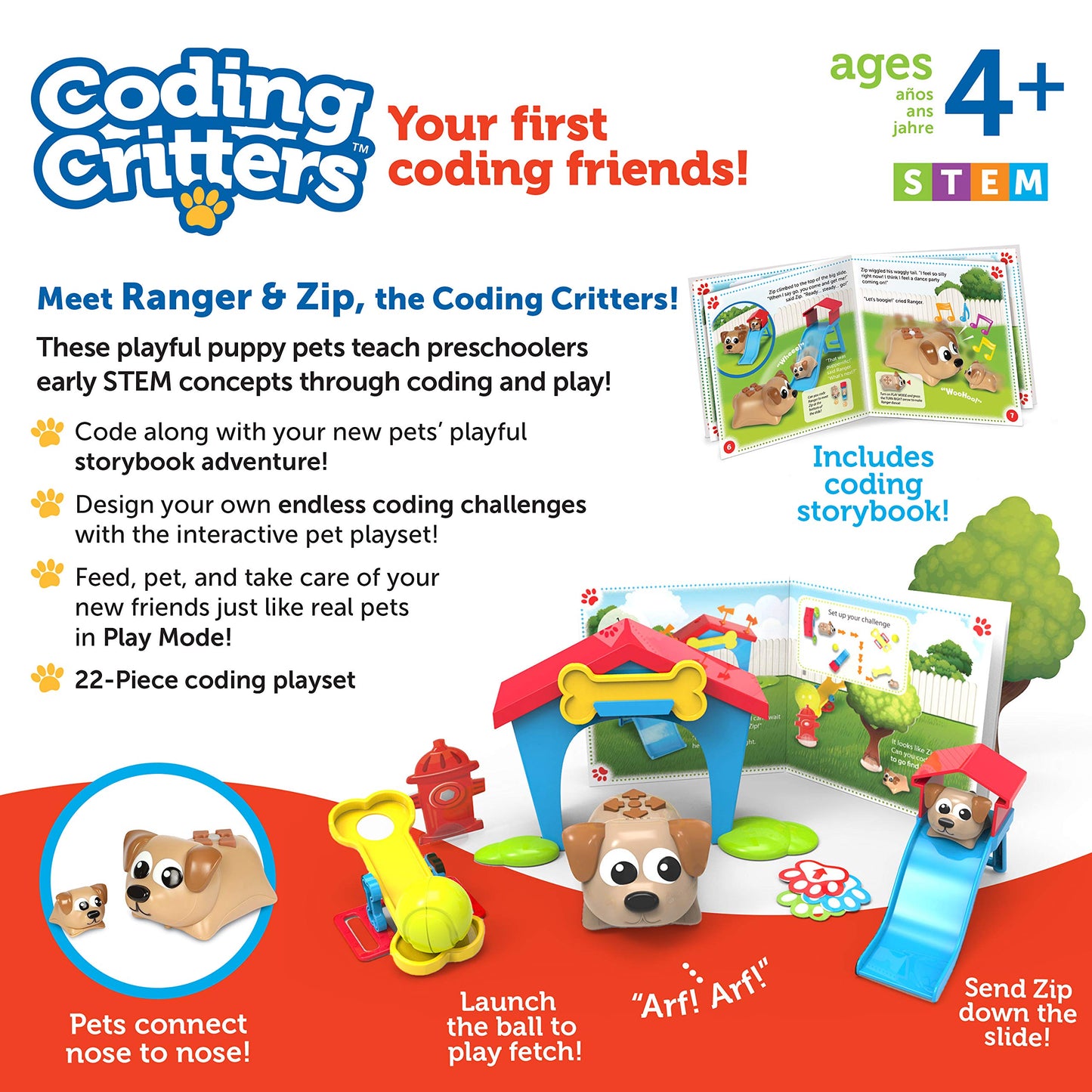 Learning Resources Coding Critters - Ranger & Zip, Interactive Coding Toy, 22 Piece Set, Ages 4+