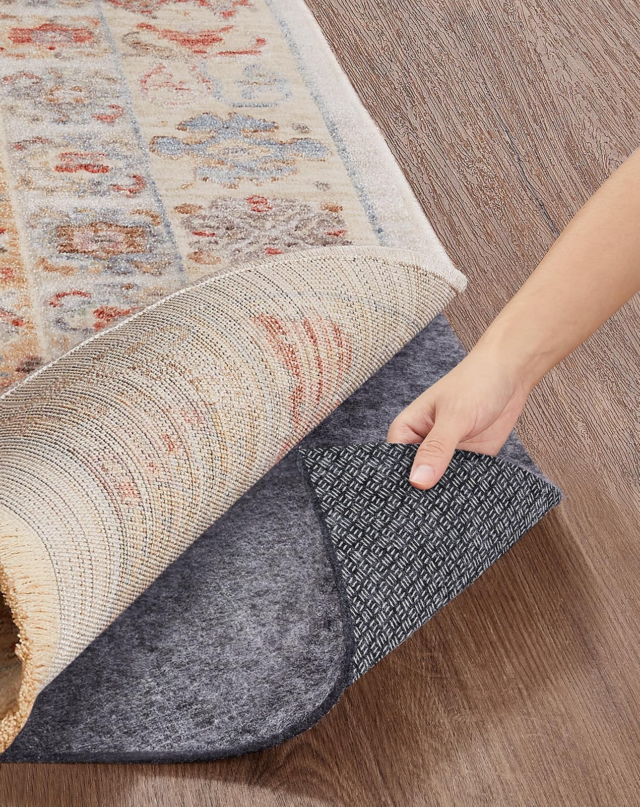 Veken Non Slip Cushioned Rug Pad Gripper 5 x 7 Ft, Felt and Silicone Backing, 1/4 inch Thick Carpet Liner for Hardwood Floors and Finishes, Under Area Rugs Anti Skid Mat, Keep Rugs Safe and in Place