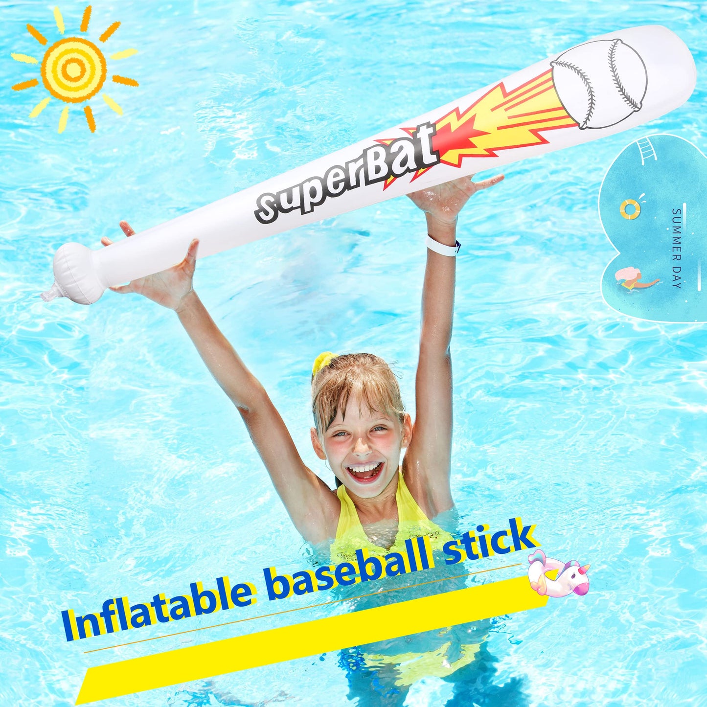 Sonarun 24 Pack Inflatable Baseball Bats Baseball bat inflates Bulk for Summer Pool Baseball Theme Birthday Party Favors