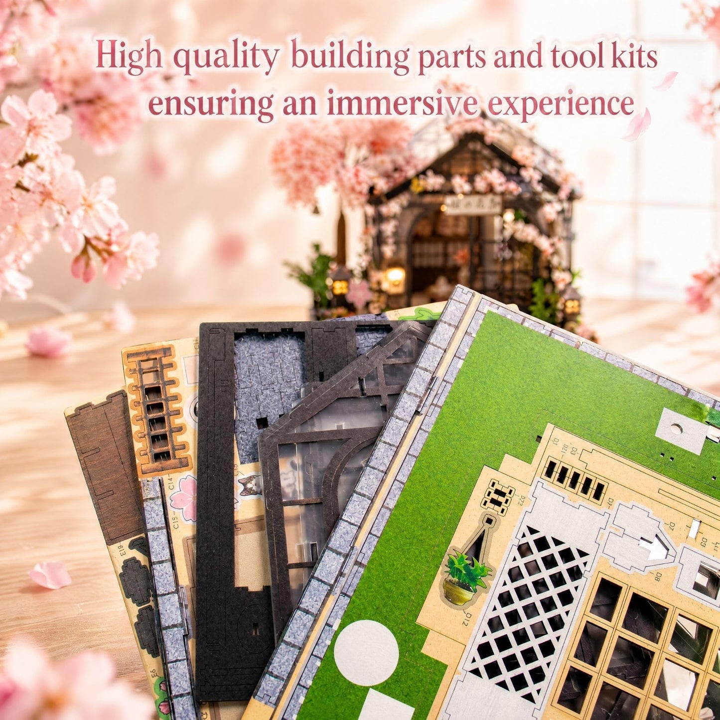 Soothee DIY Miniature House Kit, DIY Book Nook with LED Light, 3D Puzzles for Adults and Teens, Dollhouse for Bookshelf Decor, Tiny House Building Kits & Gift (Sakura Greenhouse)