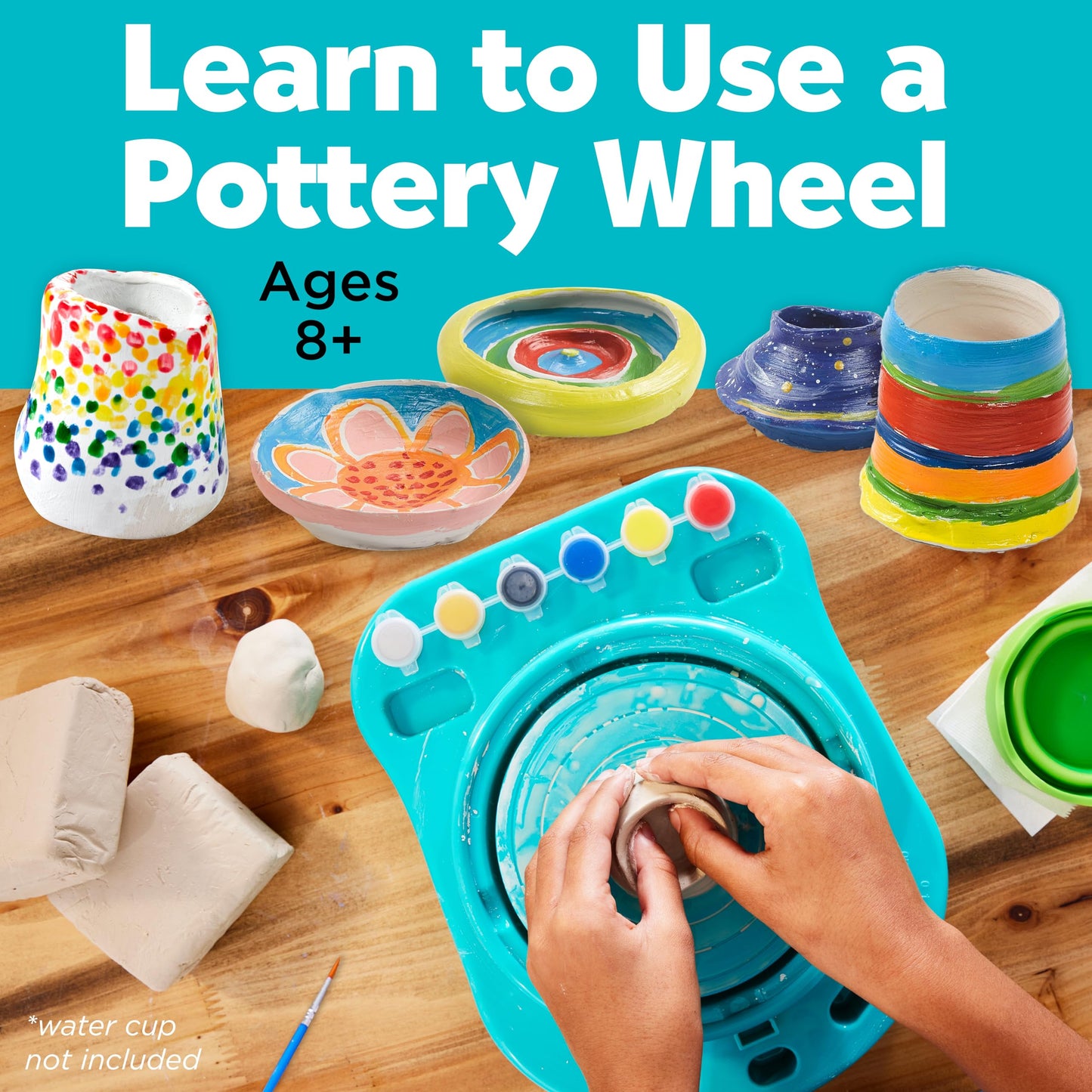 Faber-Castell Pottery Studio - Kids Pottery Wheel Kit for Ages 8+, Complete Pottery Wheel and Painting Kit for Beginners, 3 lbs of Sculpting Clay and Tools