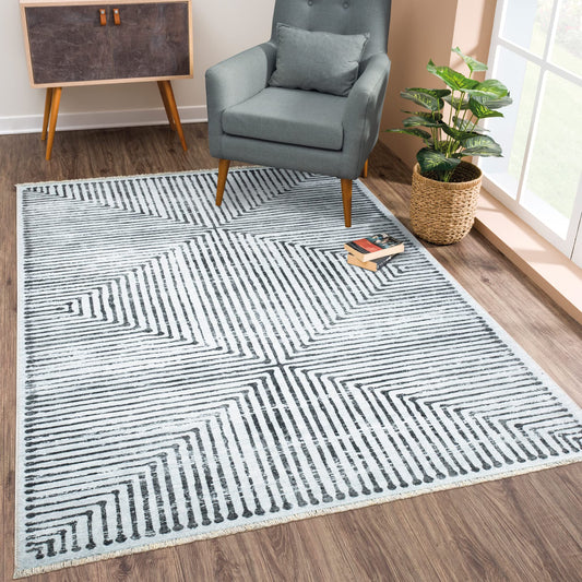 Bloom Rugs Caria Washable Non-Slip 4x6 Rug - Ivory/Black Striped Area Rug for Living Room, Bedroom, Dining Room, and Kitchen - Exact Size: 4' x 6'