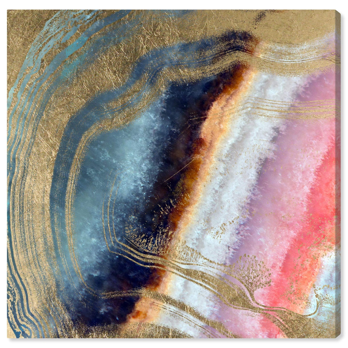 The Oliver Gal Artist Co. Abstract Wall Art Canvas Prints 'Marianna' Crystals Home Décor, 24 in x 24 in, Blue, Gold