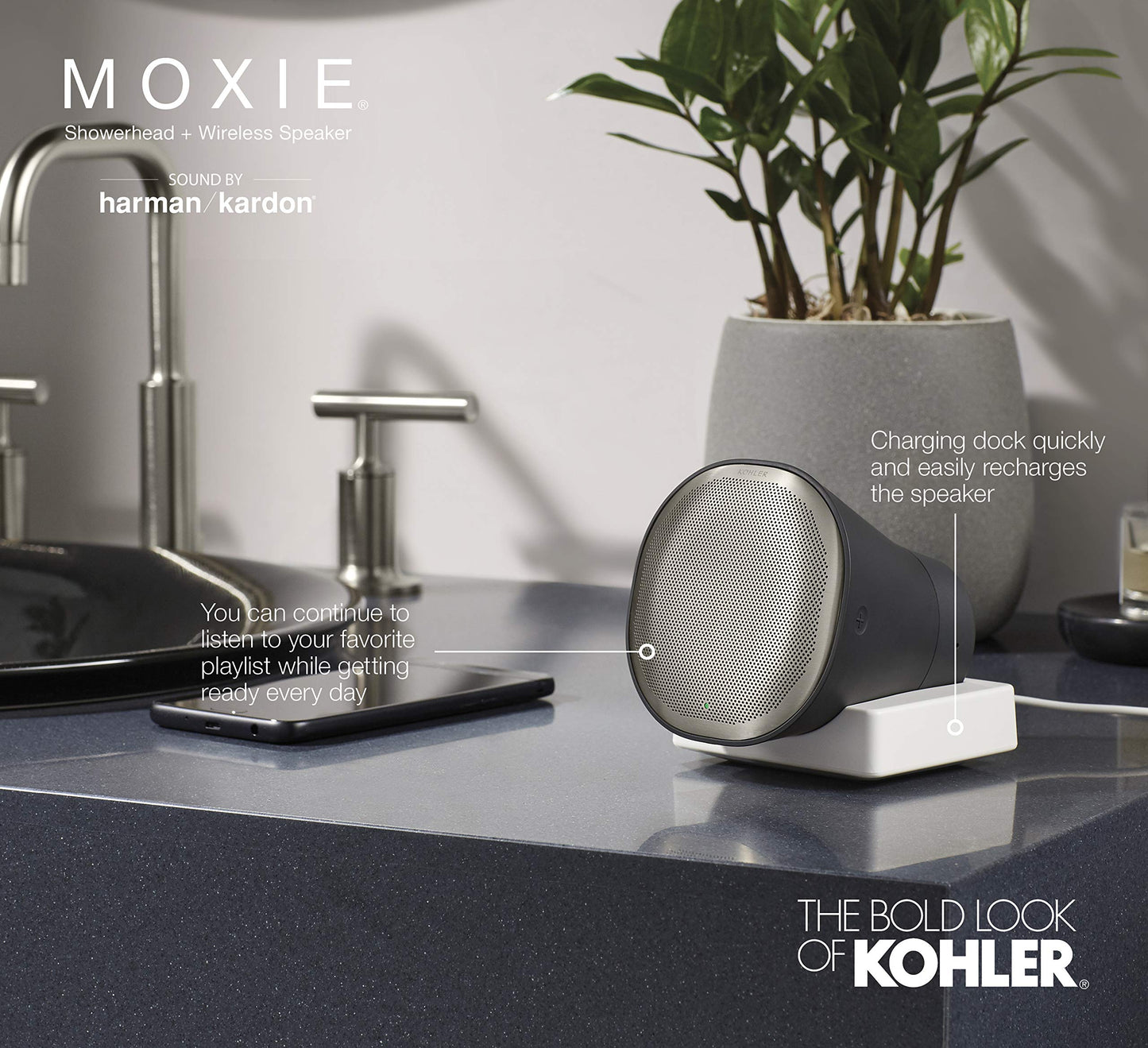 Kohler Moxie Showerhead and Waterproof Bluetooth Wireless Speaker, 1.75 gpm - Polished Chrome