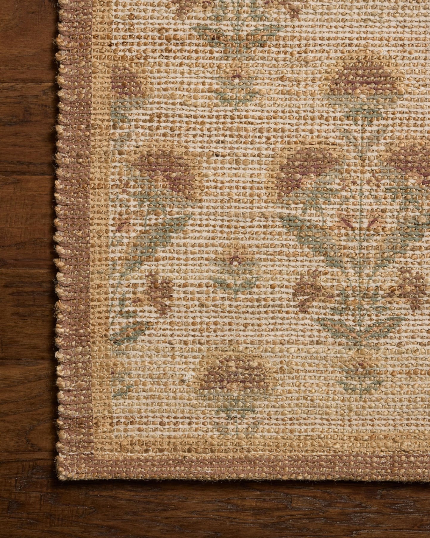 Loloi Chris Loves Julia Rue Collection RUE-01 Wheat/Sage 2'-3" x 3'-9" Accent Rug Jute Neutral Floral Living Room Bedroom Rug