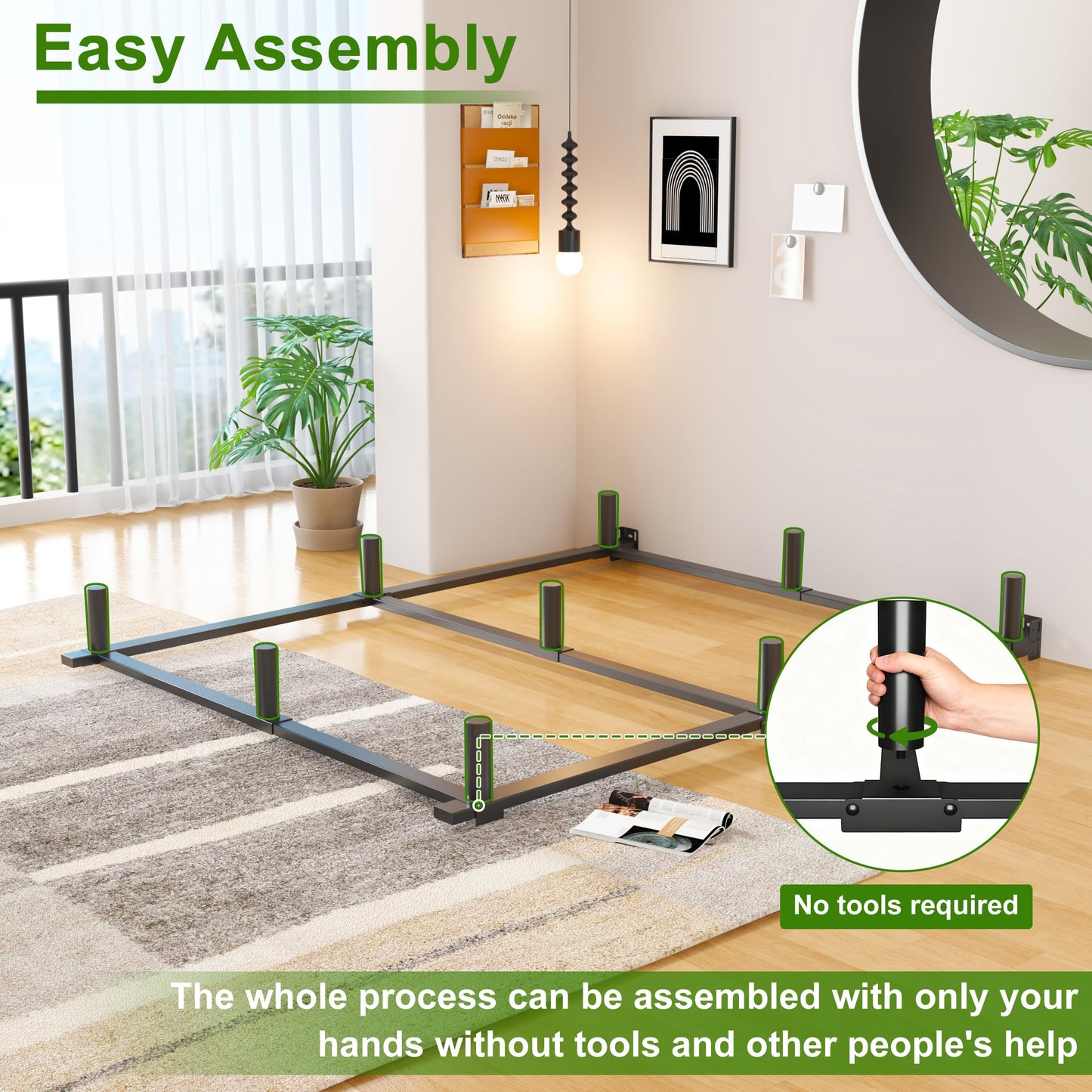 EMODA 7 Inch Queen Bed Frame for Box Spring and Mattress, 9 Legs Support Metal Bed Base, Tool-Free and Easy Assembly, Black
