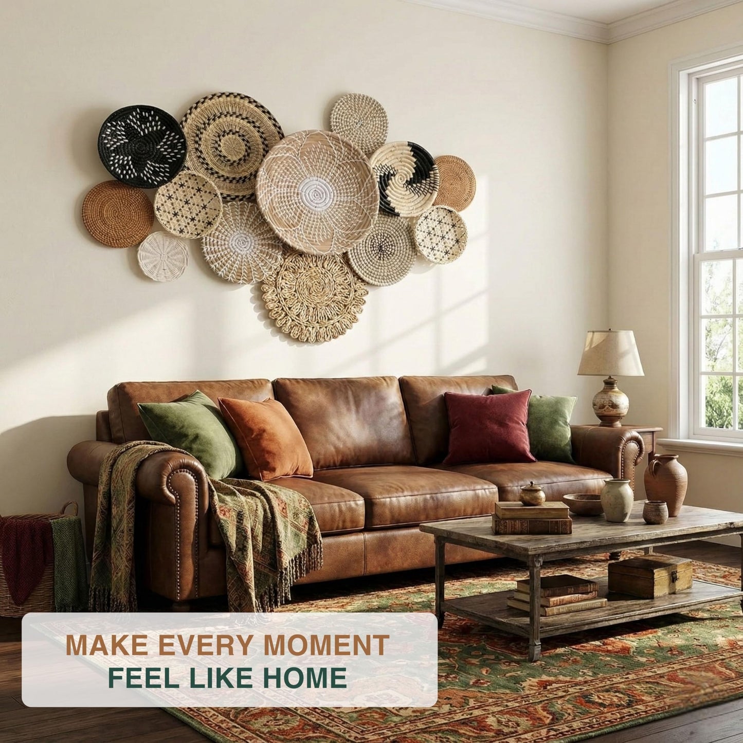 Chicvillage Boho Wall Basket Decor, Set13-Piece Natural Seagrass Woven Baskets for Gallery Wall, Rustic Bohemian Home Decor, Lightweight Hanging Baskets for Living Room Bedroom Entryway