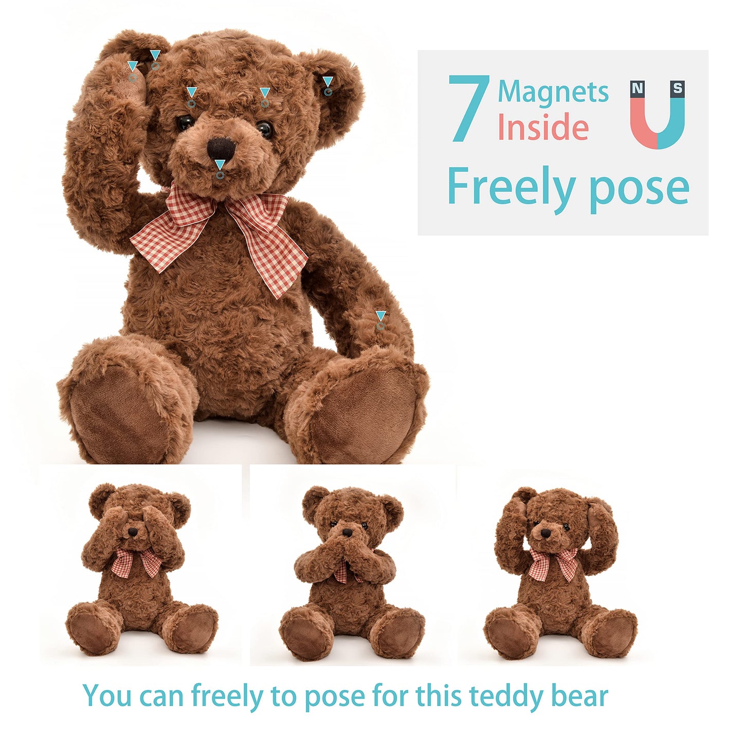 Suepcuddly 20" Posed Teddy Bear Stuffed Animal Cute Plush Toy for Girl Kids (Dark Brown)