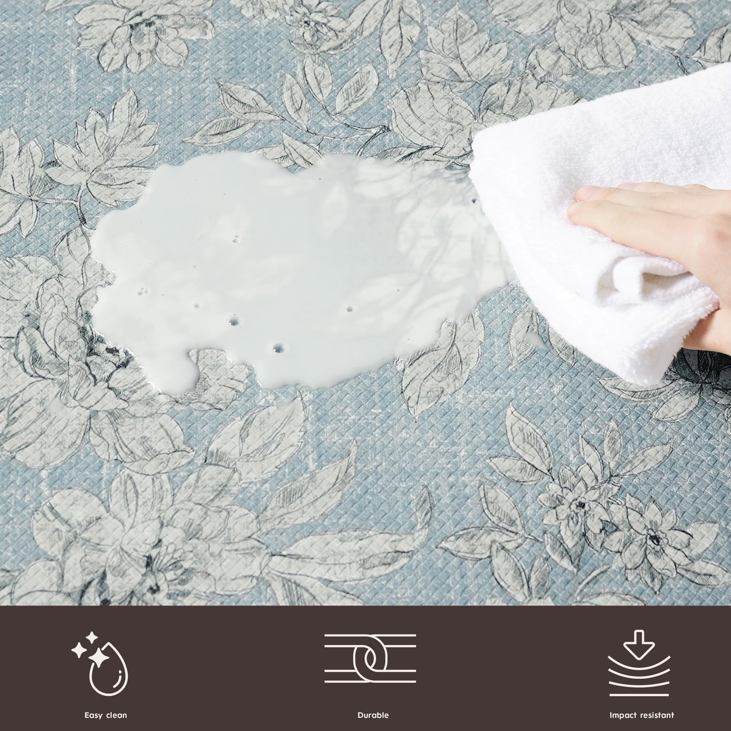 Laura Ashley - Anti-Fatigue Kitchen Mat, Iris Floral Design, Stain, Water & Fade Resistant, Cooking & Standing Relief, Non-Slip Backing, Measures 17.5" x 32", Light Blue Iris