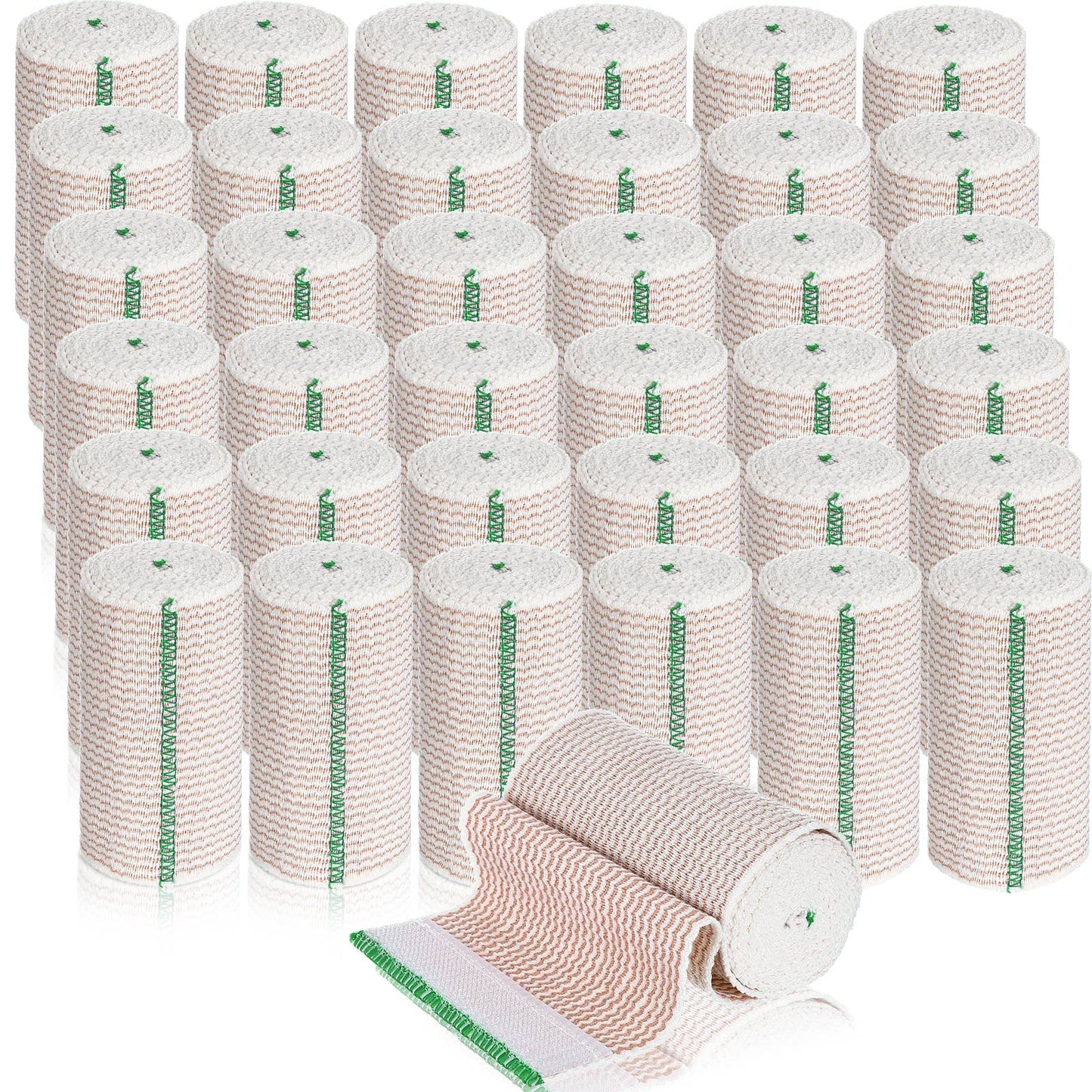 LEIFIDE 36 Pack Compression Bandage Wrap with Self Closure on Both Ends Elastic Bandage for Legs, Knees, Ankles, Wrists, Elbows, Shoulders, Athletic Stretchable Wrap(6 Inch,Green Trim)