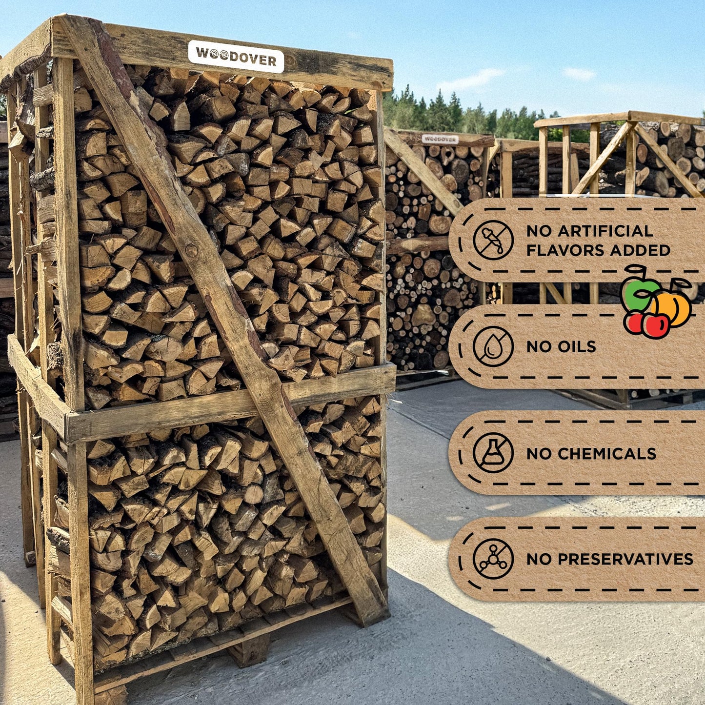 15" Apple & Cherry Firewood Logs with Fire Starters Set - Kiln-Dried Firewood for Fire Pit, Seasoned Wood for Fireplace, Campfire & Pizza Oven - Split Wood for Solo Stove - 1200 cu. in., 15-20lb
