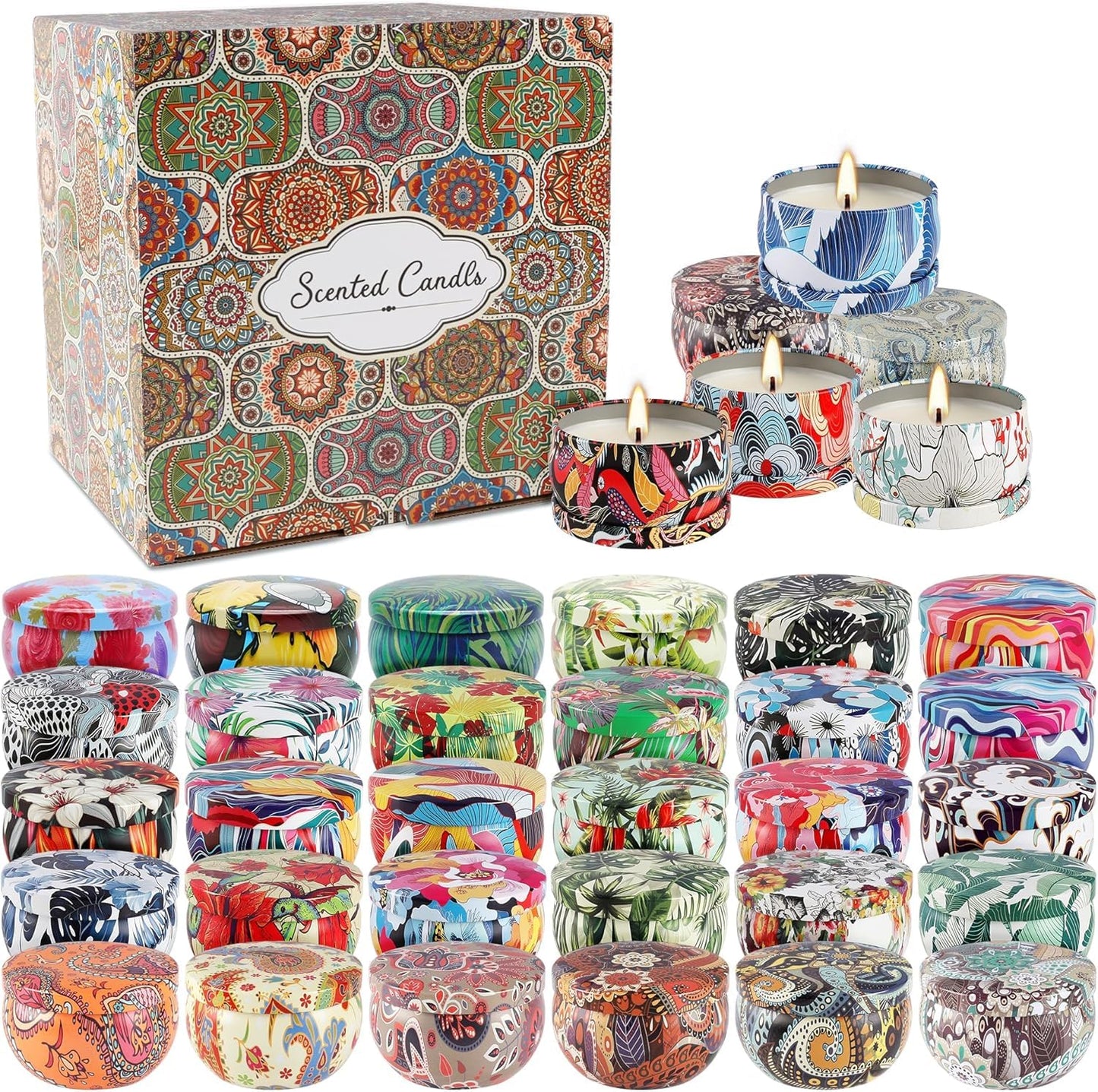 AYIQIW Set 36Pack Scented Candles Gifts Soy Wax Travel Tin Jar Candles for Home 2.5 OZ jar Candles for Mom, Birthday, Thanksgiving, Mother's Day,Aromatherapy,Valentine's Day Gifts