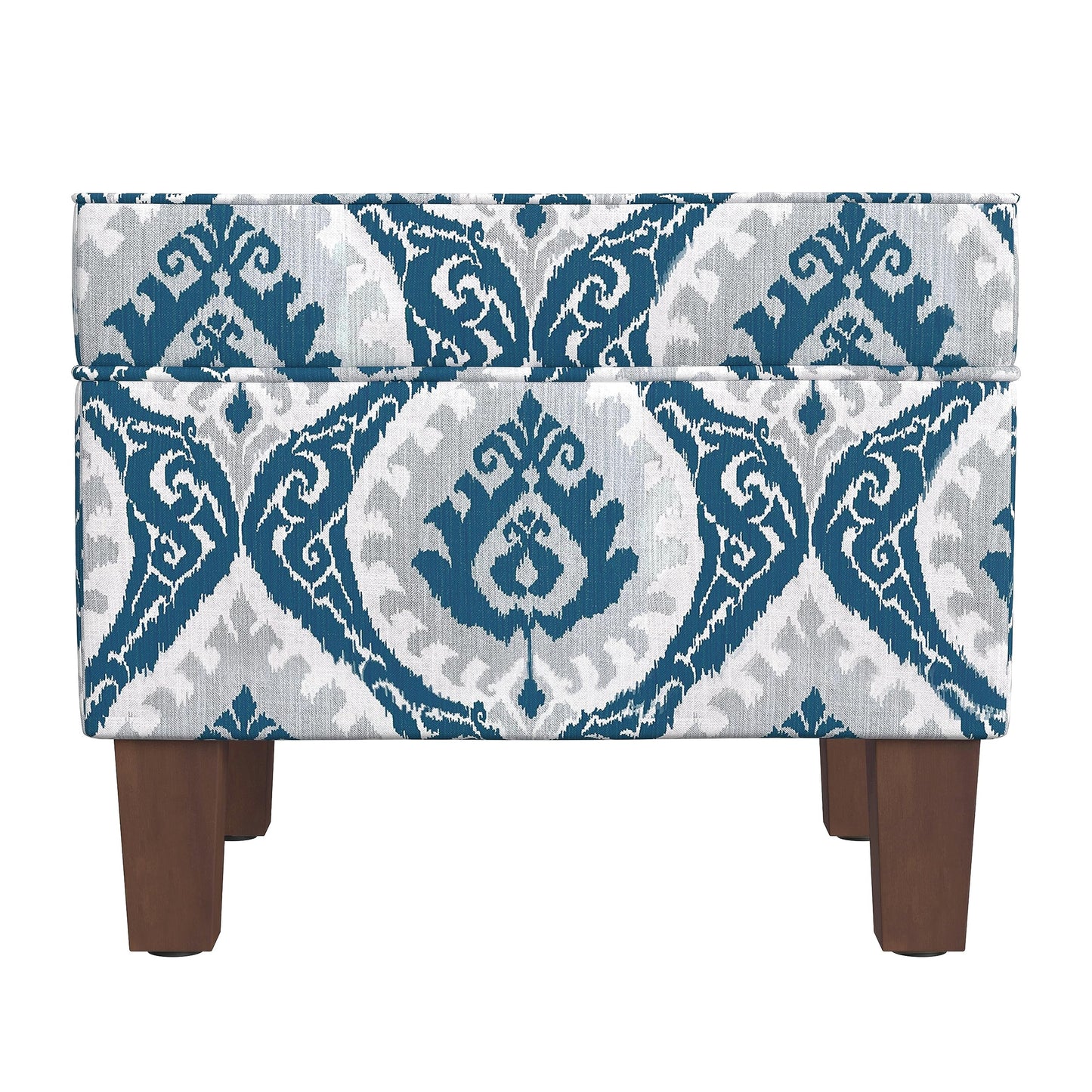 Homepop Home Decor |K7646-A877| Upholstered Modern Rectangular Storage Ottoman | Hinged Lid Ottoman with Storage for Living Room & Bedroom, Blue Ikat Medallion Print