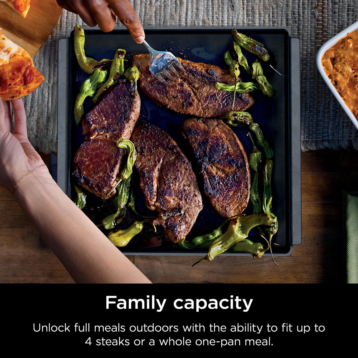 Ninja XSKOCTPN Woodfire Outdoor Cast Iron Pan, Pre-Seasoned, High Heat, Compatible Woodfire Outdoor Oven (OO100 Series), Cast Iron, Black, 12” x 12”