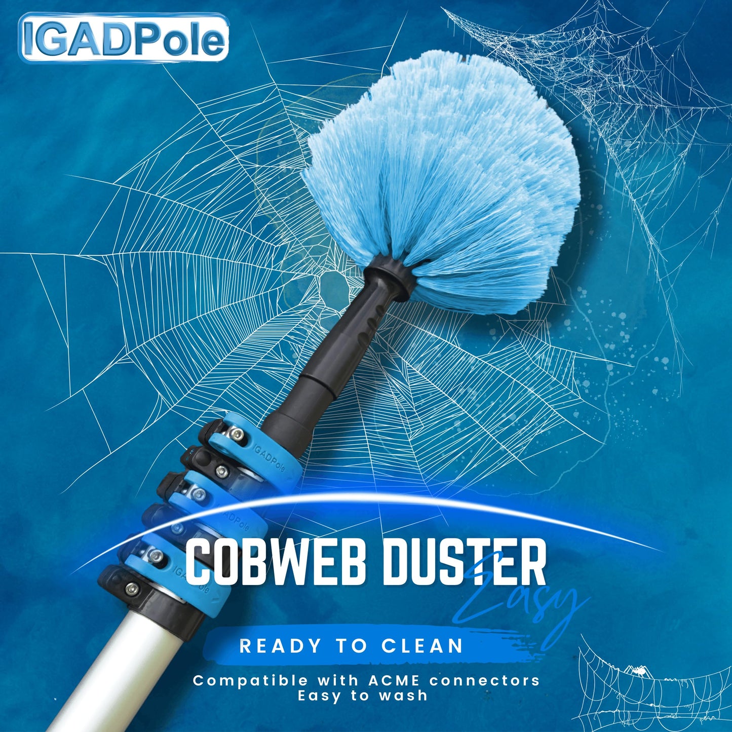 26ft IGADPole Washing Kit: Water-fed Brush, Cobweb Duster and 10” Squeegee and Soap Dispenser, with 5-Stage Telescoping Pole 5-20ft Pole