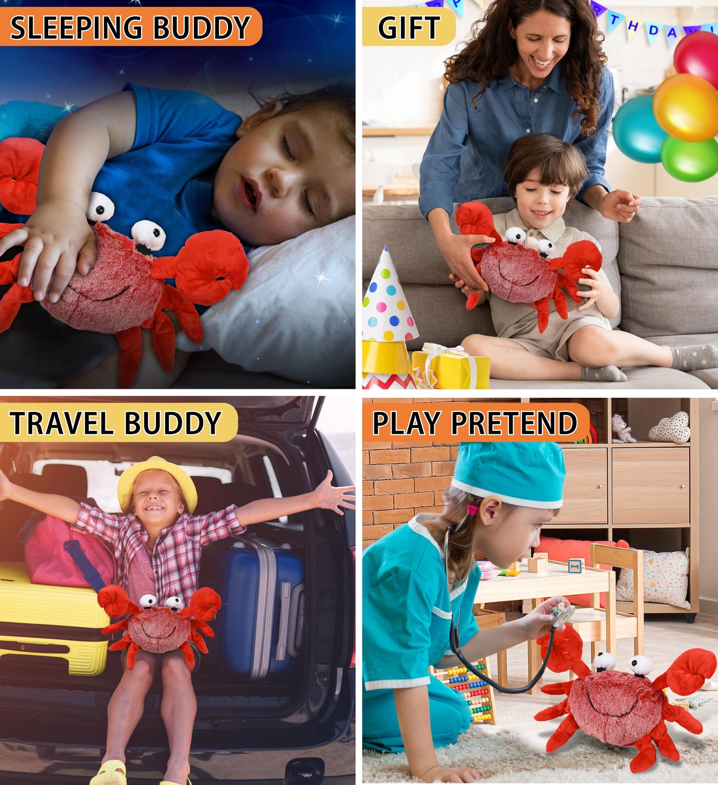 Puzzled Super Soft Red Crab Plush, 12"