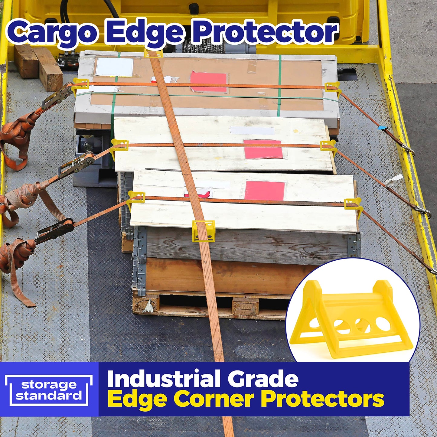 24 Pack Edge Corner Protector With Carrying Case for Flatbed Cargo Load Truck Shipping - 4'' x 6'' Winch Ratchet Straps Plastic Protectors Yellow
