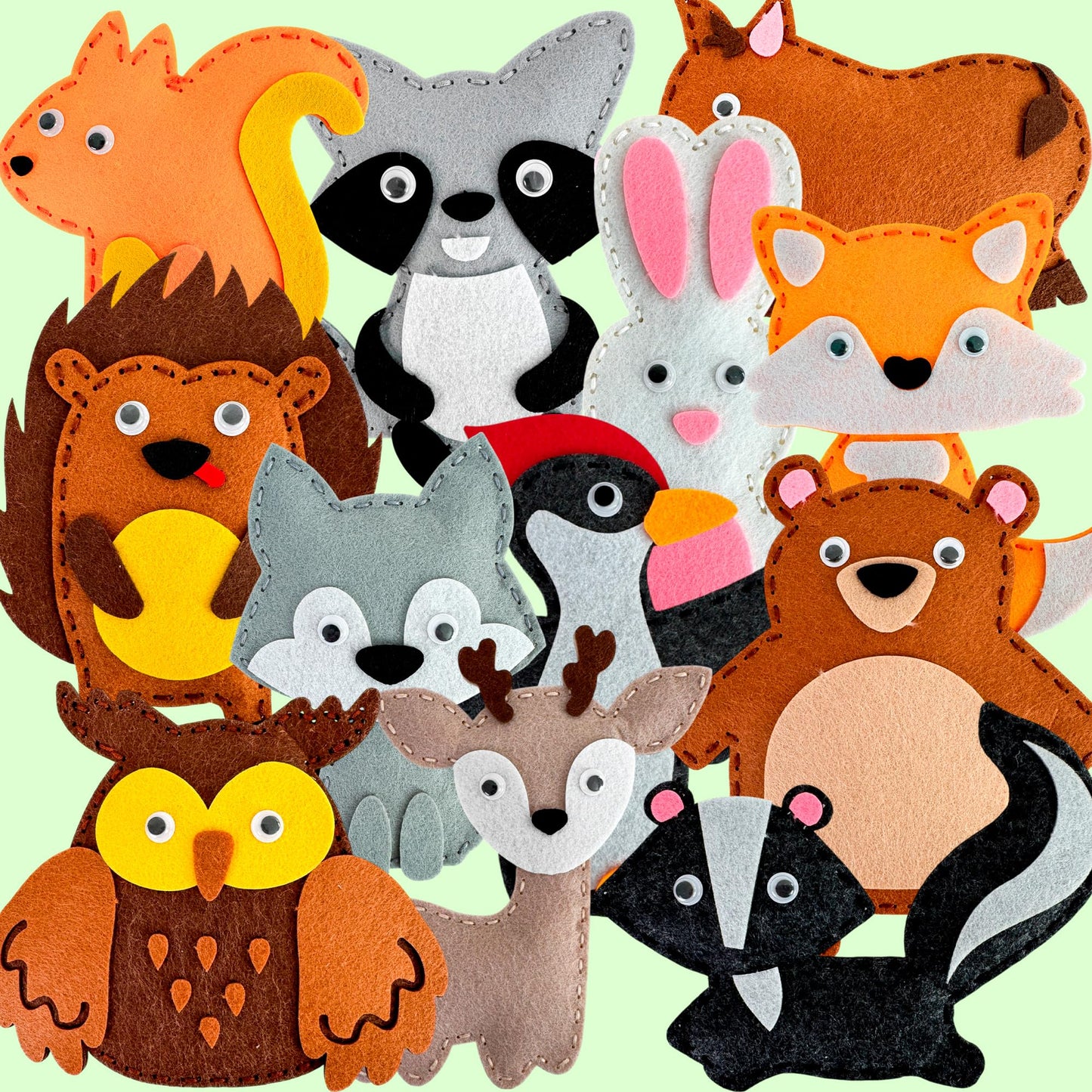 QUOKKA Kids Crafts Ages 4-8, DIY Beginner Needle and Thread Kit - 12 Forest Animals Sewing Kit Basic - Fun Arts Crafts for Kids Ages 6-8 Girls Boys - Plastic Needles, Scissors - 6+ Year Old Girl Gifts