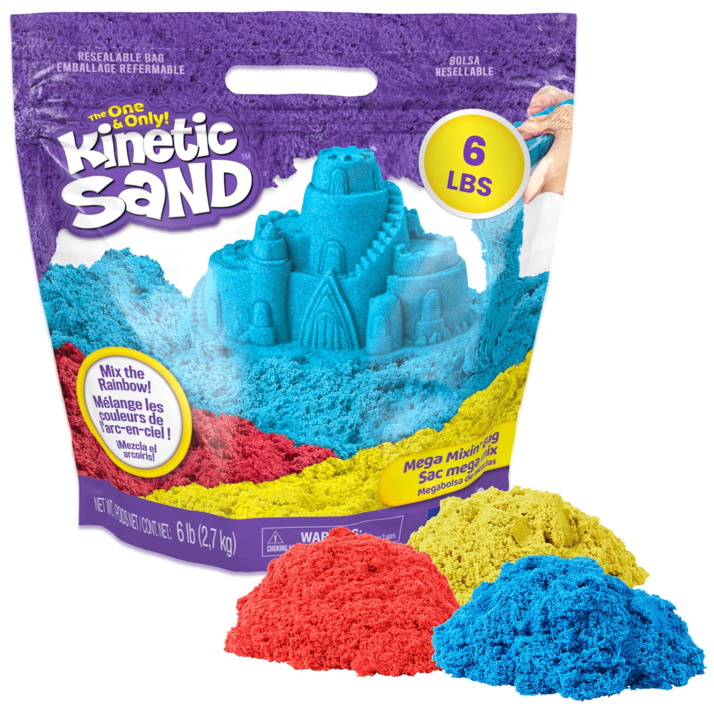 Kinetic Sand, 6lbs Mega Mixin’ Bag, Easter Basket Stuffers, Includes Moldable Red, Yellow & Blue Play Sand, Amazon Exclusive (Packaging May Vary)