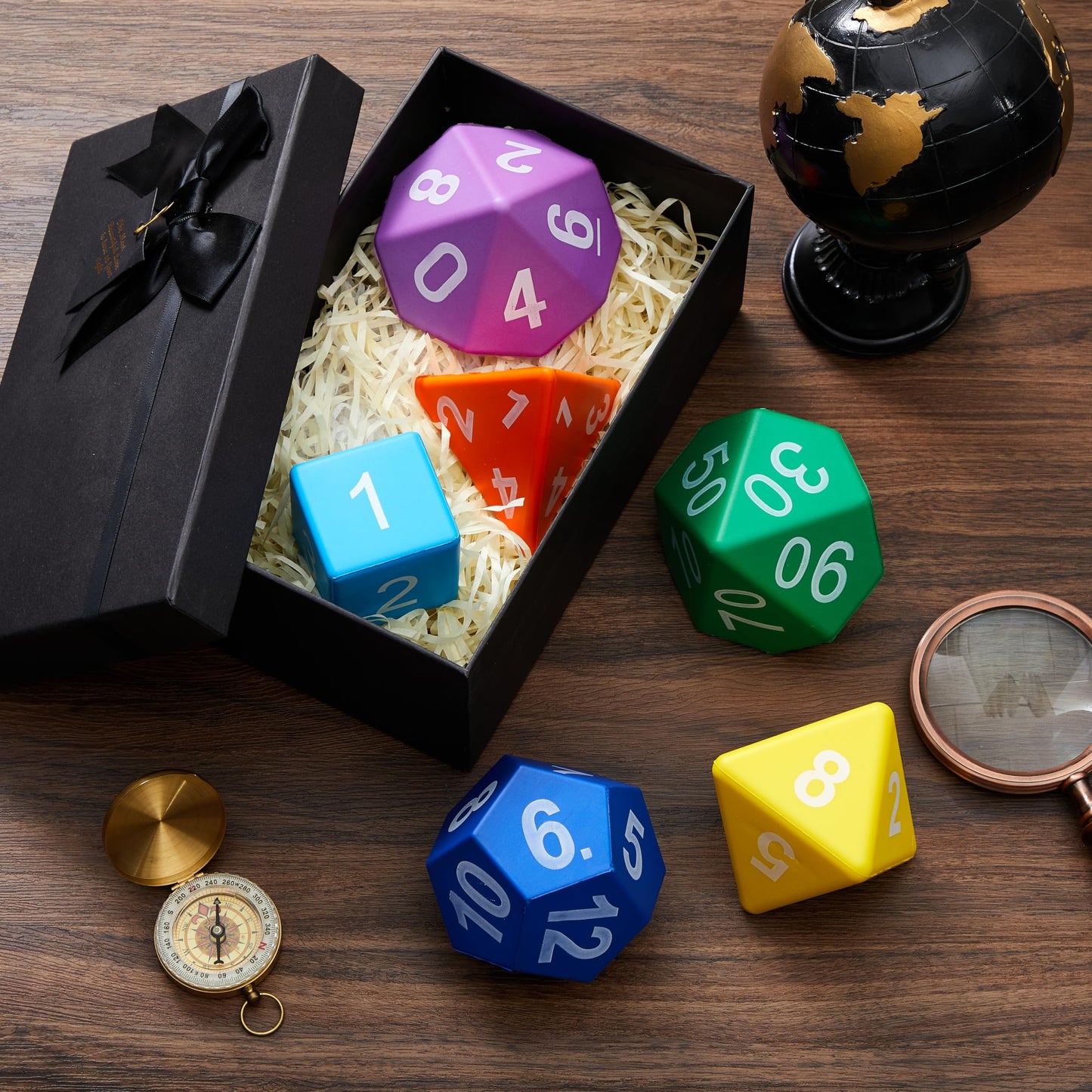 Arrowbash 6 Pcs Jumbo Polyhedra Dice 3.94 Inch Jumbo Foam Polyhedral Dice 6 Set 4, 6, 8, 10, 12 Sides Gifts for Games Teach Numbers Addition Subtraction Probability Learning, Multicolor
