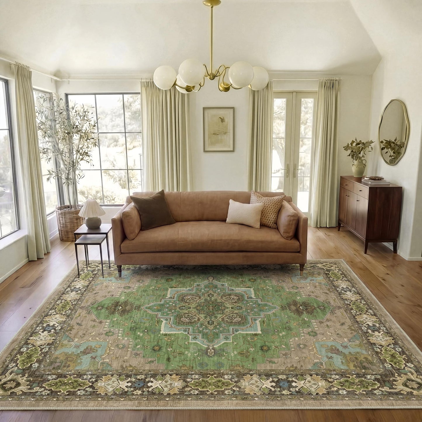 AMADA HOMEFURNISHING 8x10 Area Rug for Living Room, Vintage Washable Area Rug Low-Pile & Non-Slip Carpet for Bedroom Dining Room Nursery Home Office, Green