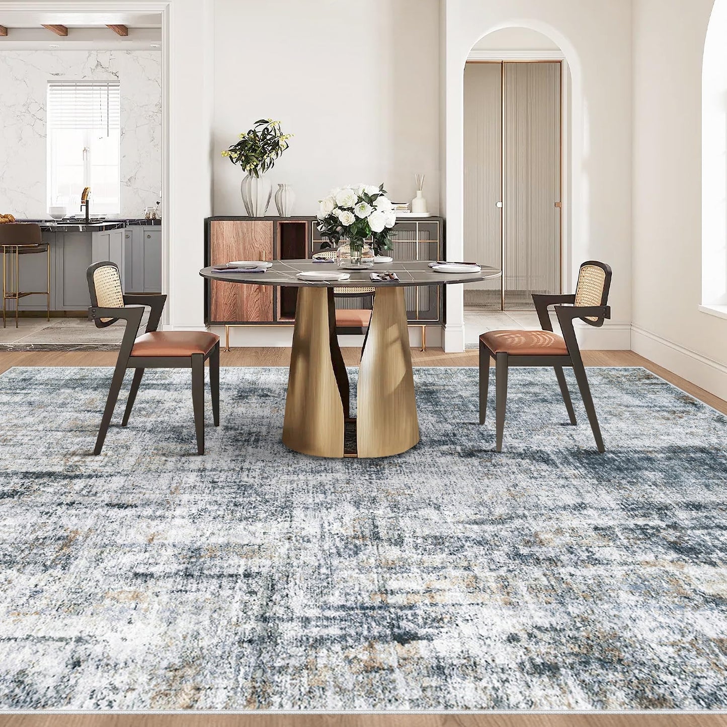 8x10 Area Rugs for Living Room: Washable Abstract Soft Rugs Non Slip Modern Stain Resistant Low Pile Carpet for Dining Room Bedroom Nursery Office (Multi Blue, 8'x10')