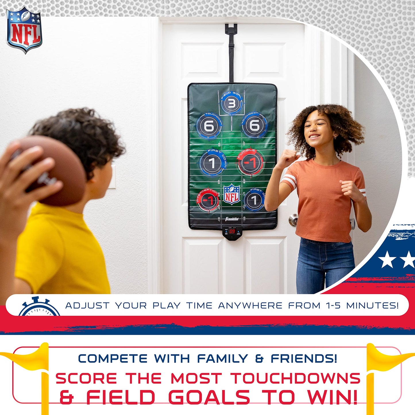 Franklin Sports NFL Electronic Football Target Toss Game - Over The Door Football Throwing Target for Kids - Score N' Sounds Mini Toy Game