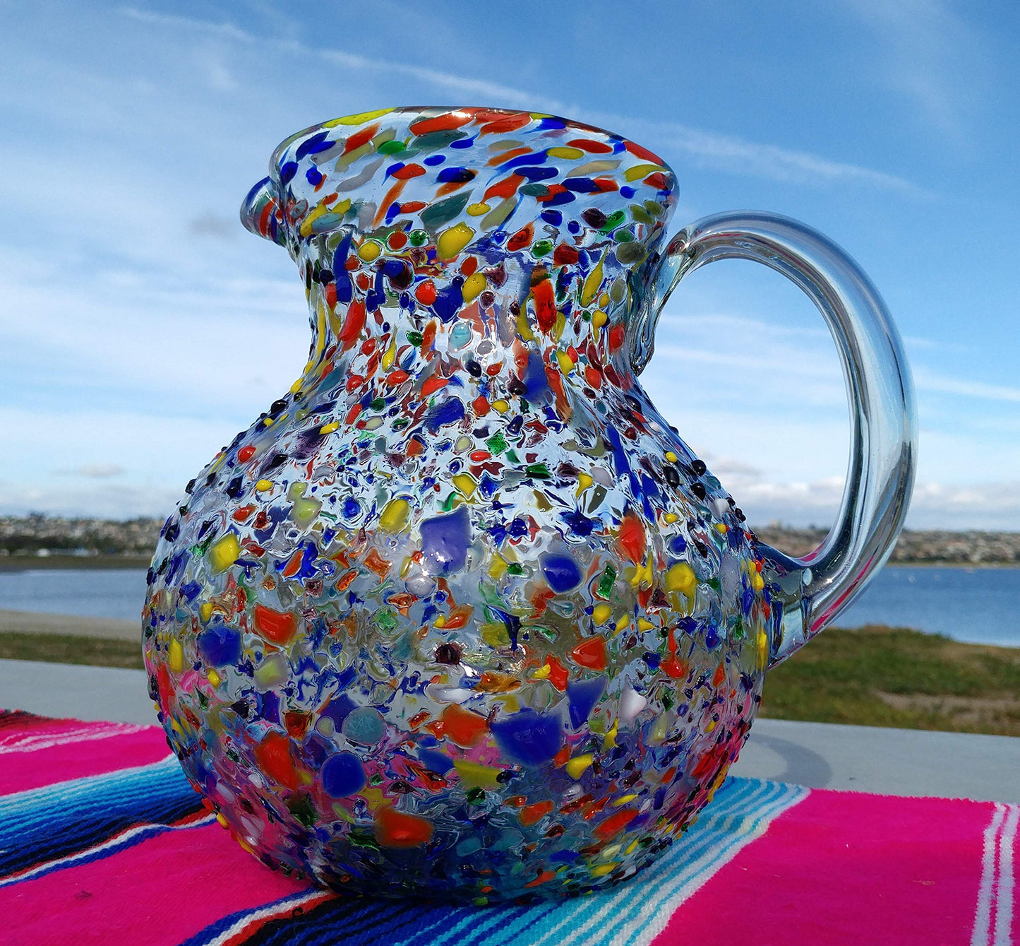 Mexican Hand Blown Glass Pitcher – Confetti Rock Design (84 oz)
