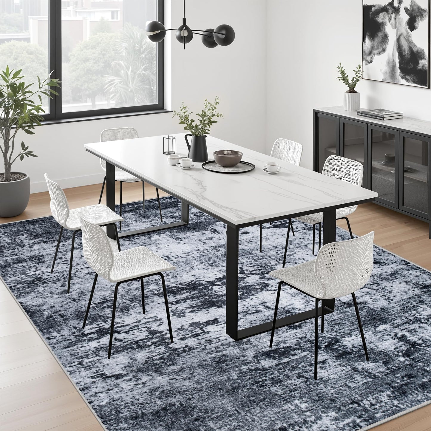 6x9 Area Rug Living Room Rug: Washable Modern Abstract Soft Thin Rug Indoor Floor No Slip Stain Resistant Carpet for Bedroom Dining Room Farmhouse Nursery Home Office - Black