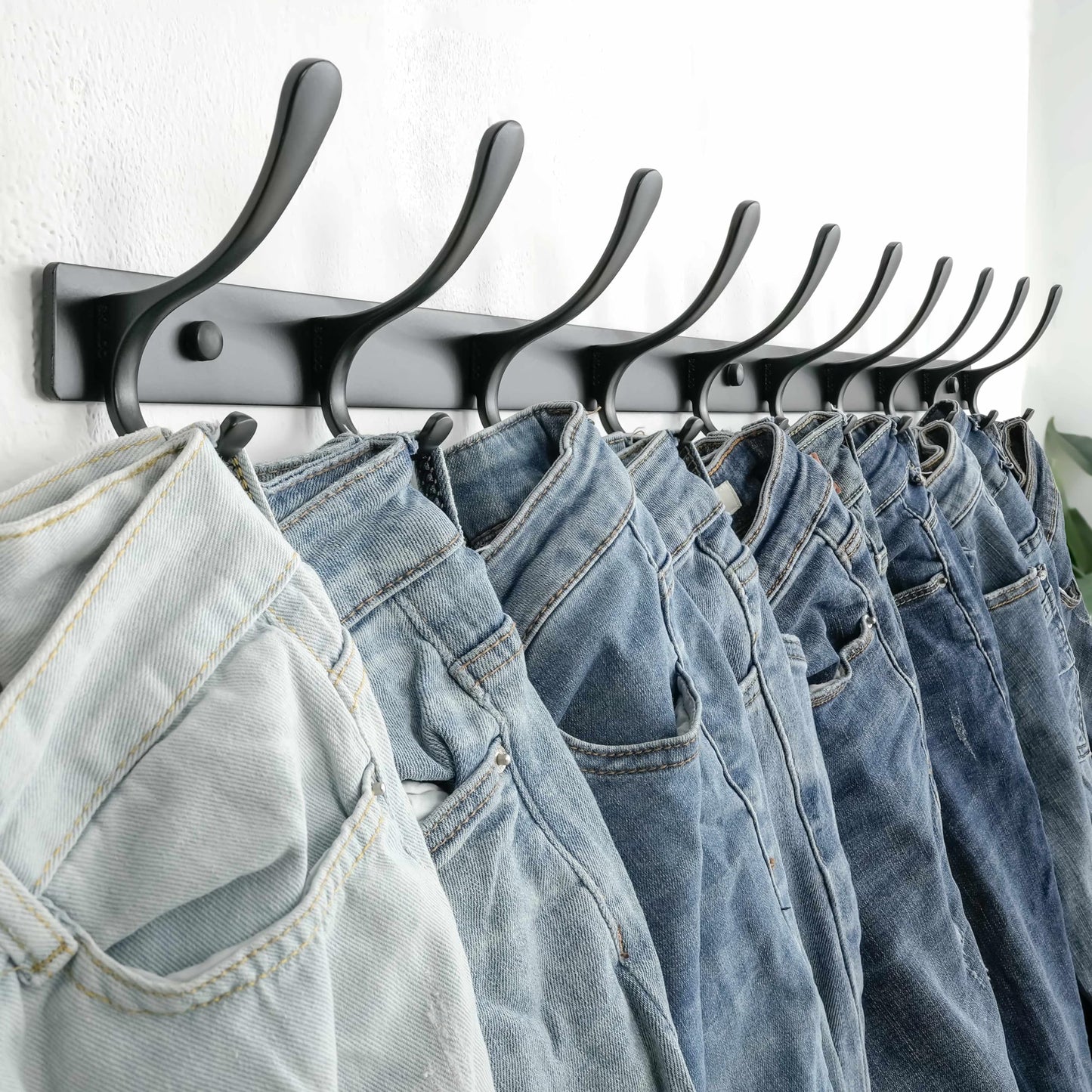 SKOLOO Coat Rack Wall Mounted - 10 Hooks, Heavy Duty, Stainless Steel, Metal Wall Hangers, Sturdy Coat Hooks for Hanging Coats, Jacket, Clothes, Hat, Black