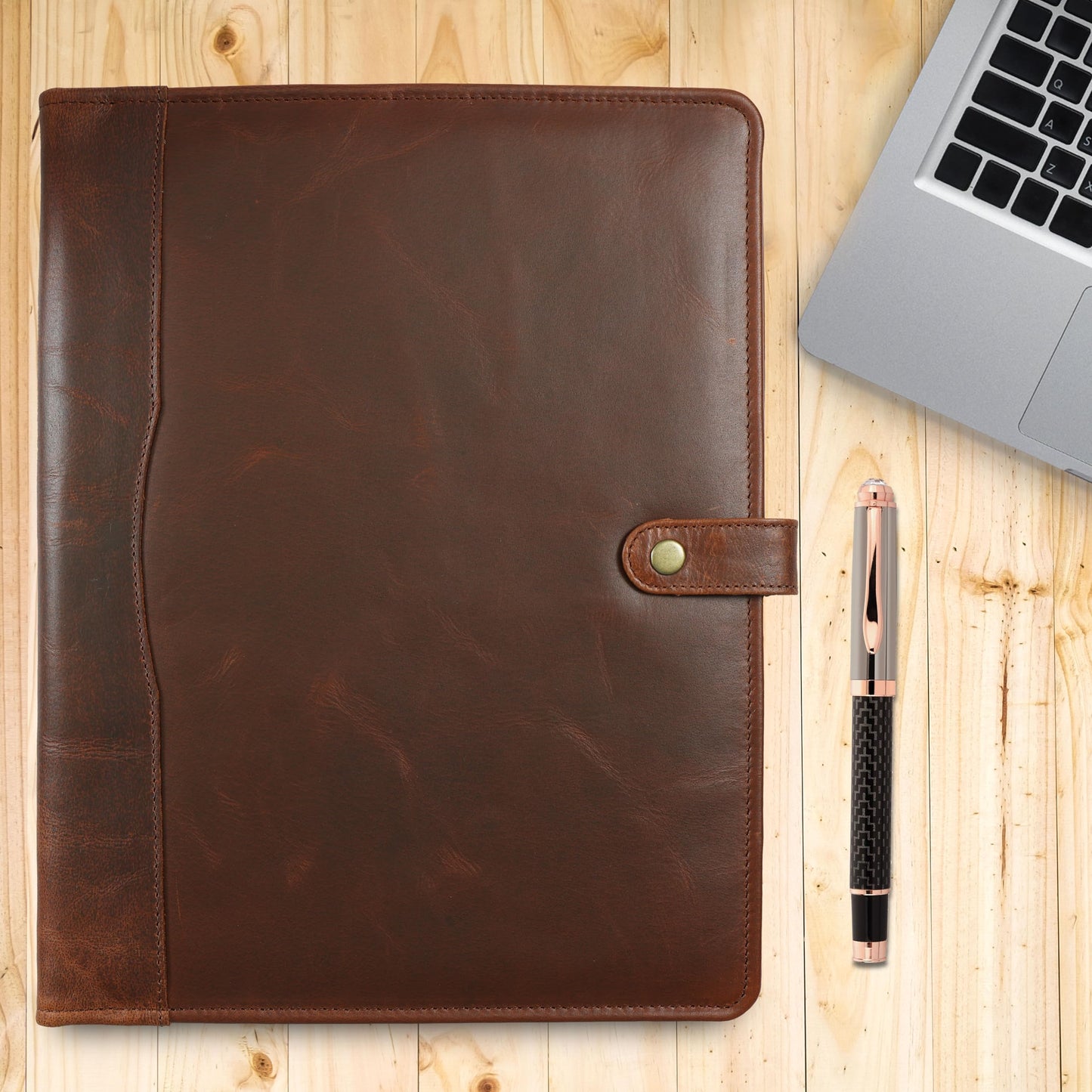Leather Portfolio, Leather Binder with Pen, Resume Organizer & Padfolio for Men and Women | Business Portfolio with Card Holder & Document Organizer (Brown)