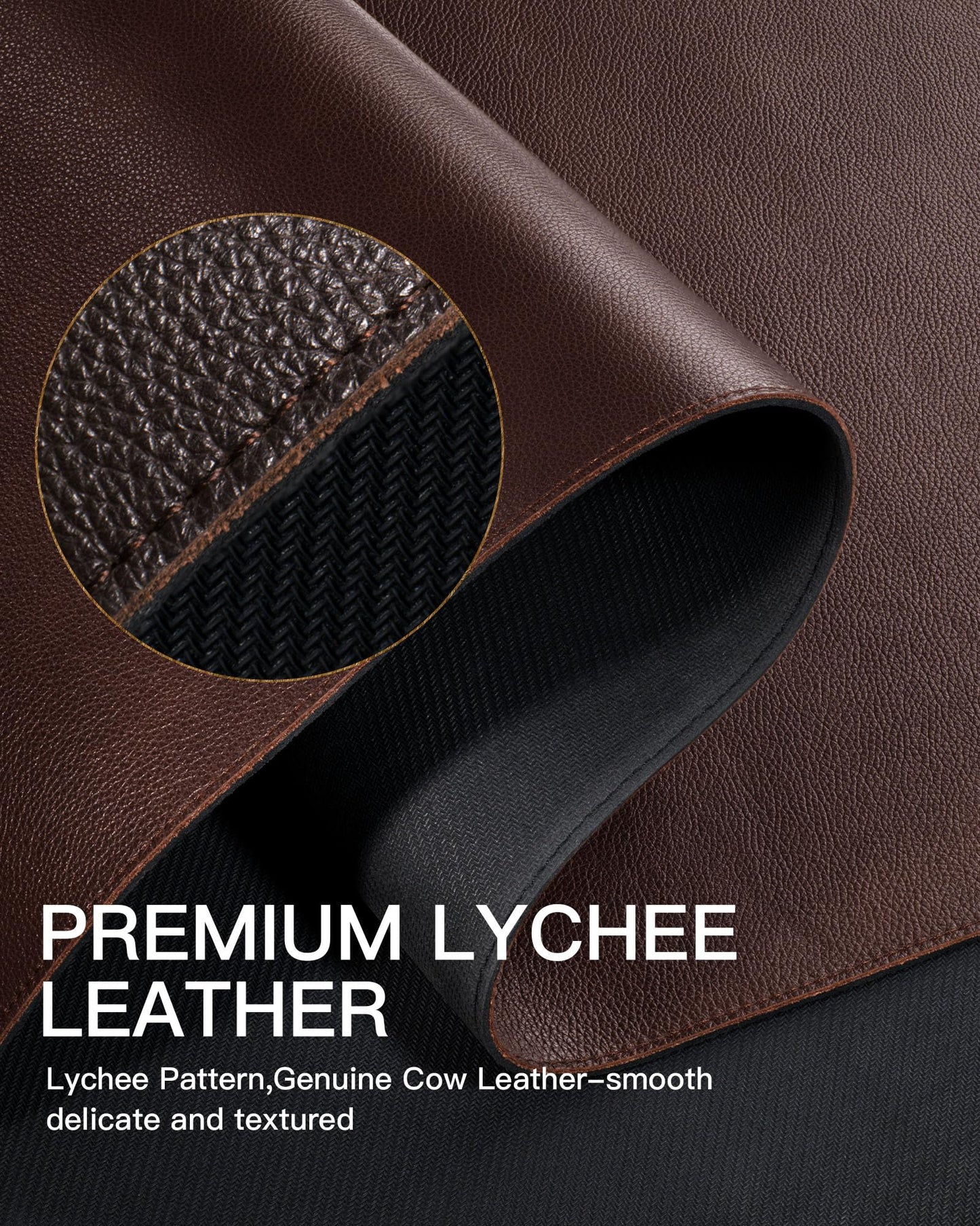 YSAGi Genuine Leather Desk Mat, 35.4"X17" Office Desk Pad, Thick Premium Table Pad with Stitched Line, Non-Slip Laptop Writing Pad with Rubber Base (Dark Brown, 35.4"X17")