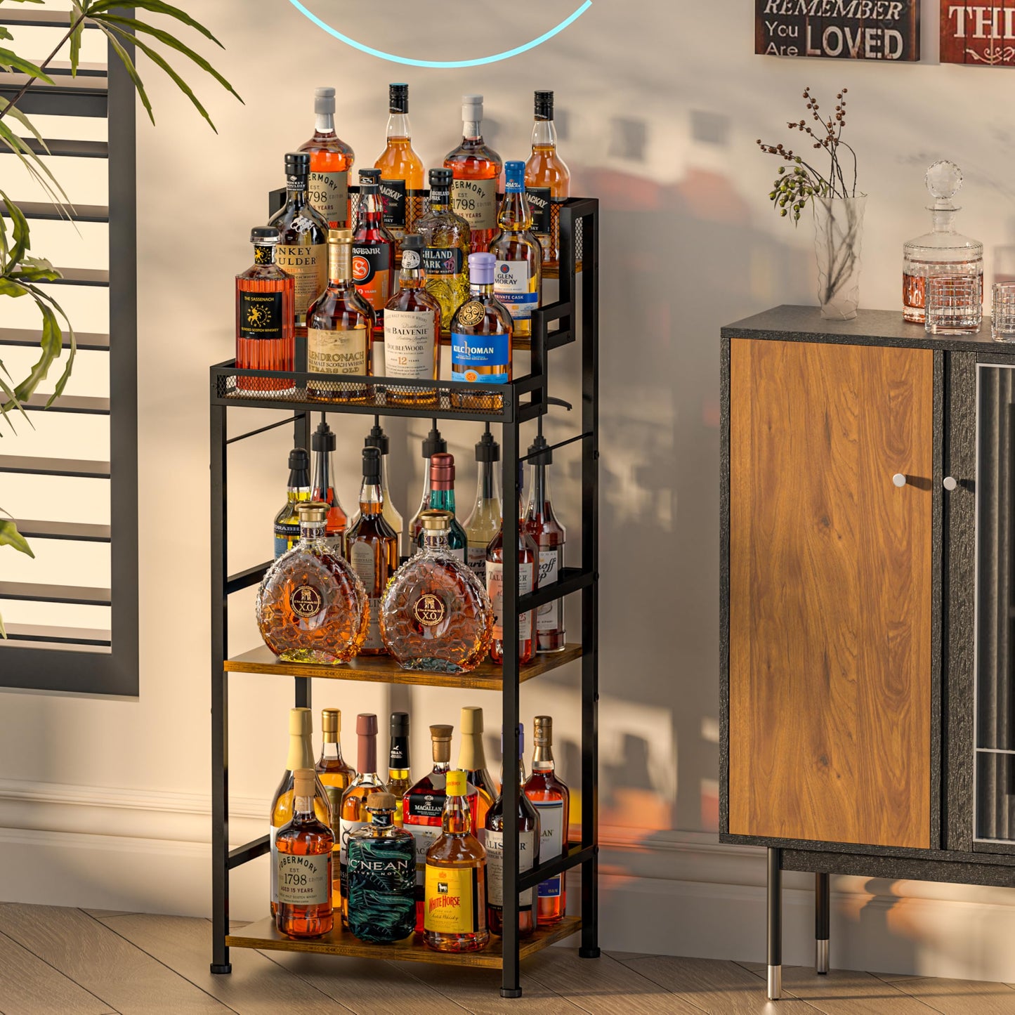 5-Tier Trapezoidal Liquor Cabinet Bar for Home, Stepped Wine Rack Freestanding Floor, Corner Syrup & Whiskey Stand, Large-Capacity Alcohol Bottle Storage Display Shelf Living Room, Patent Pending