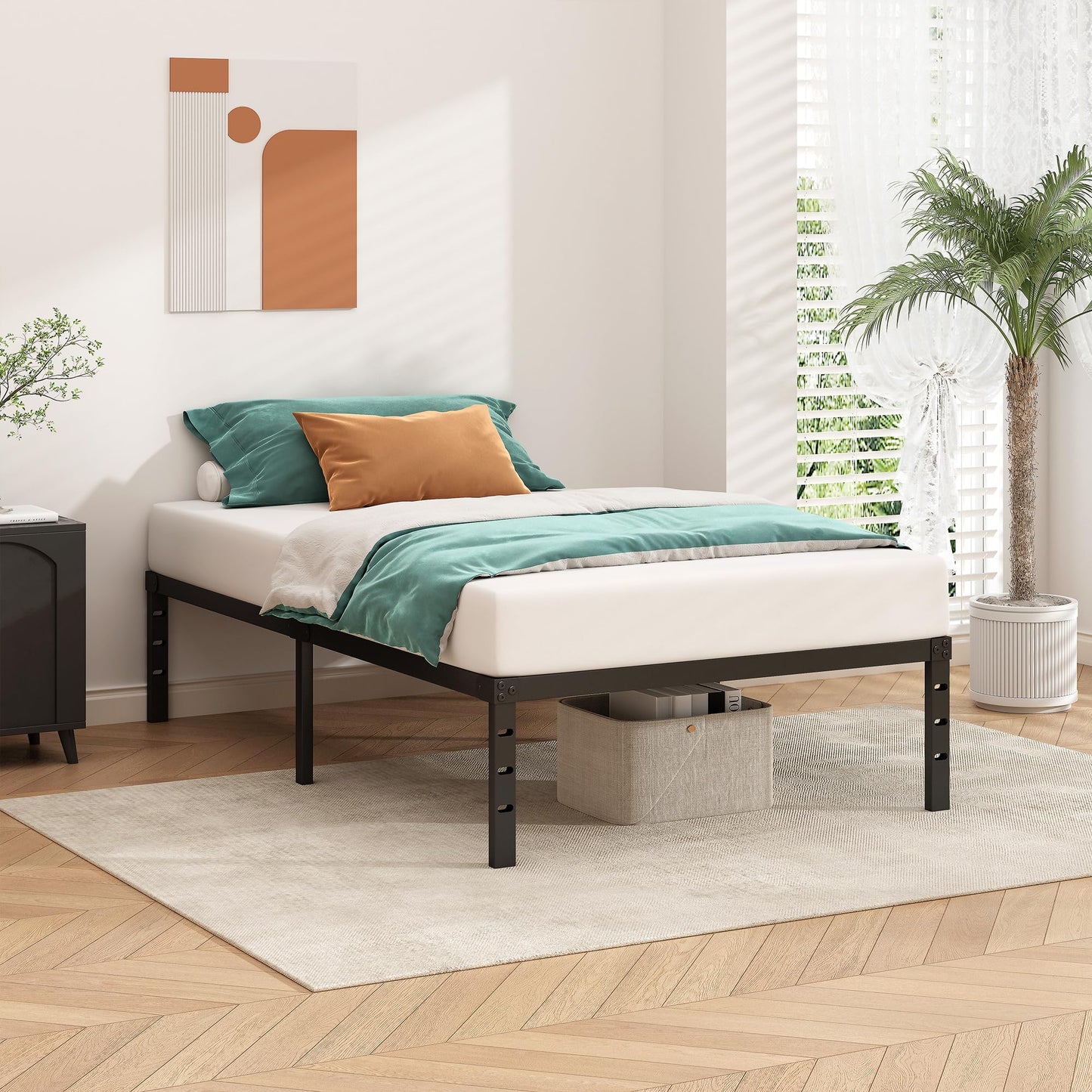 HLIPHA Metal Platform Bed Frame 14 Inch Tall Bed No Box Spring Needed,Twin Size Bed with Sturdy Slat Support,Easy to Assemble,Black