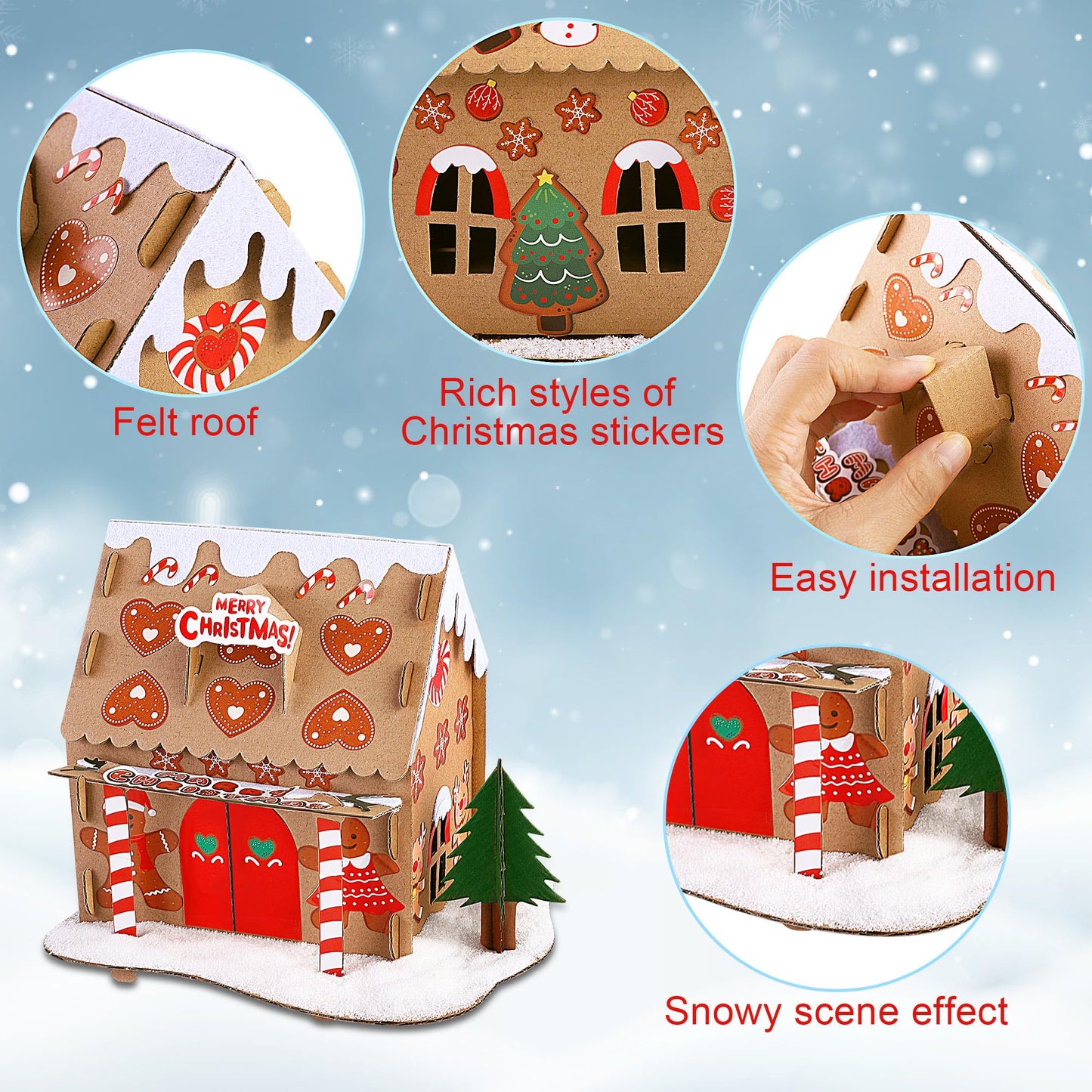 Fovths 6 Sets DIY Christmas Gingerbread House Kit 3D Christmas Cardboard Craft House Decoration DIY Build Gingerbread Houses for Holiday Arts Crafts Fun Home Activity Party Favors, Classic Style