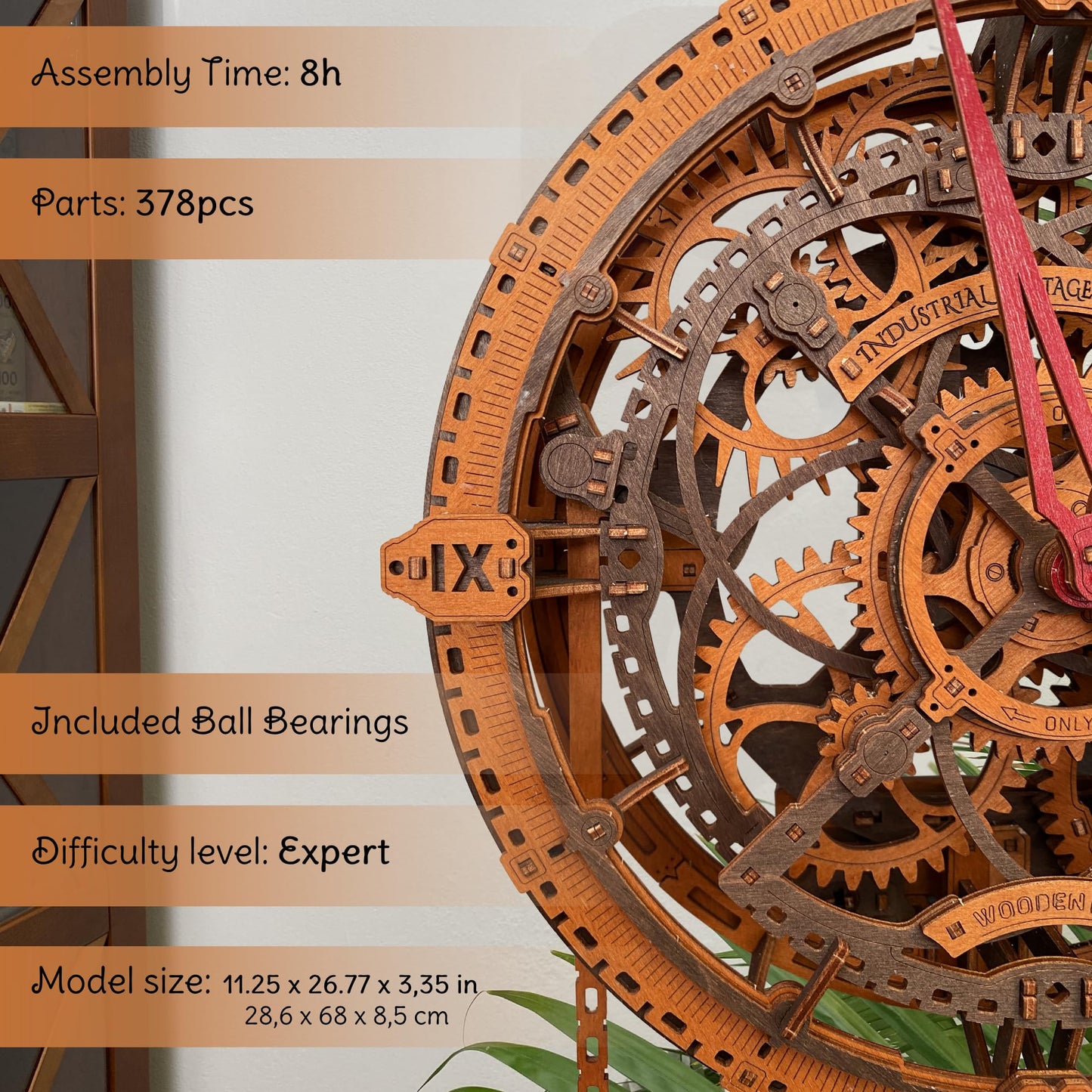 WOODEN.CITY 3D Wooden Puzzles for Adults Crafts - Industrial Vintage Wall Clock Model Kit - Mechanical Clock Building Kit - Engineering Hobbies