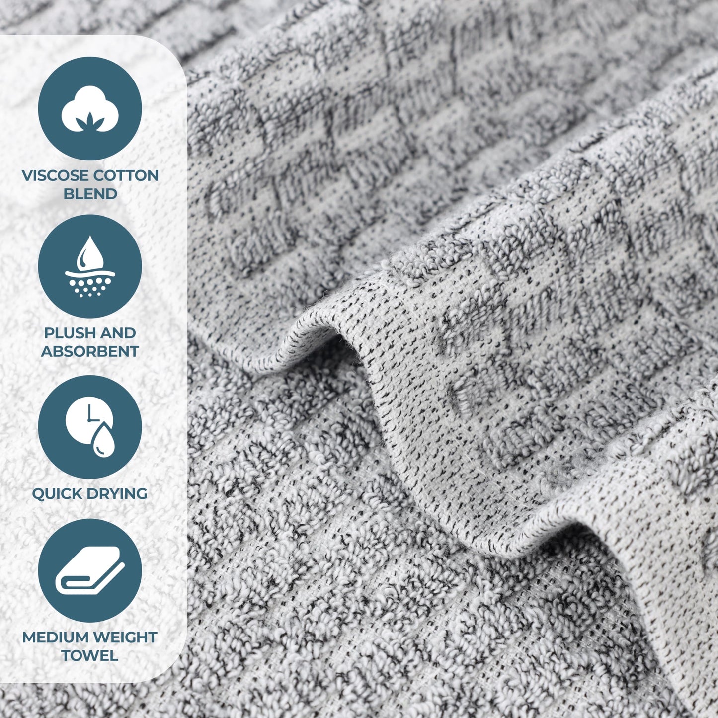 Superior Juno Viscose Cotton Blend Medium Weight Towels, for Bathroom, Shower, Spa, Plush, Quick Dry, Ultra-Soft Towels, Bath Essentials, Border Detail, 9 Piece Assorted Towel Set, Charcoal
