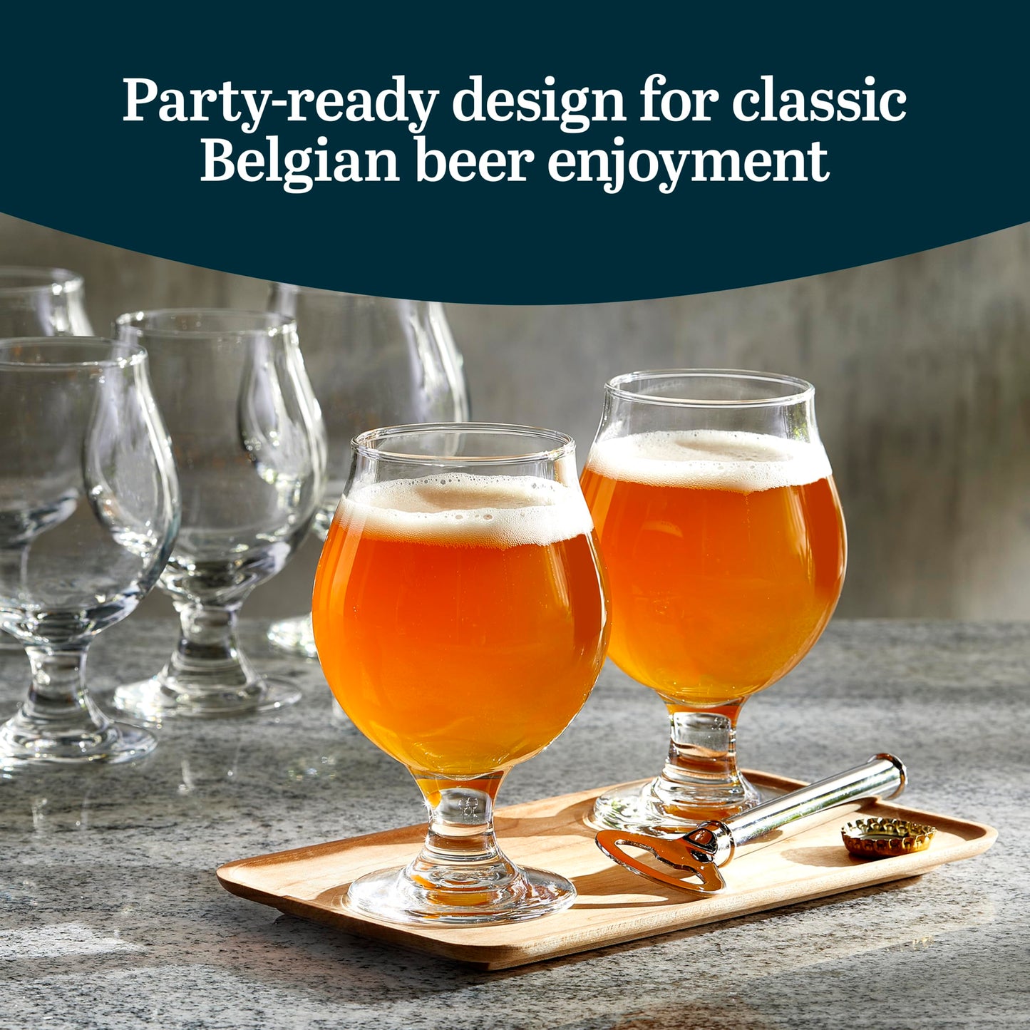 Libbey Entertaining Essentials Belgian Beer Glasses, 13 oz, Craft Beer Glasses Set of 6 for Belgian Ales, Unique Tulip Beer Glass Set for Entertaining